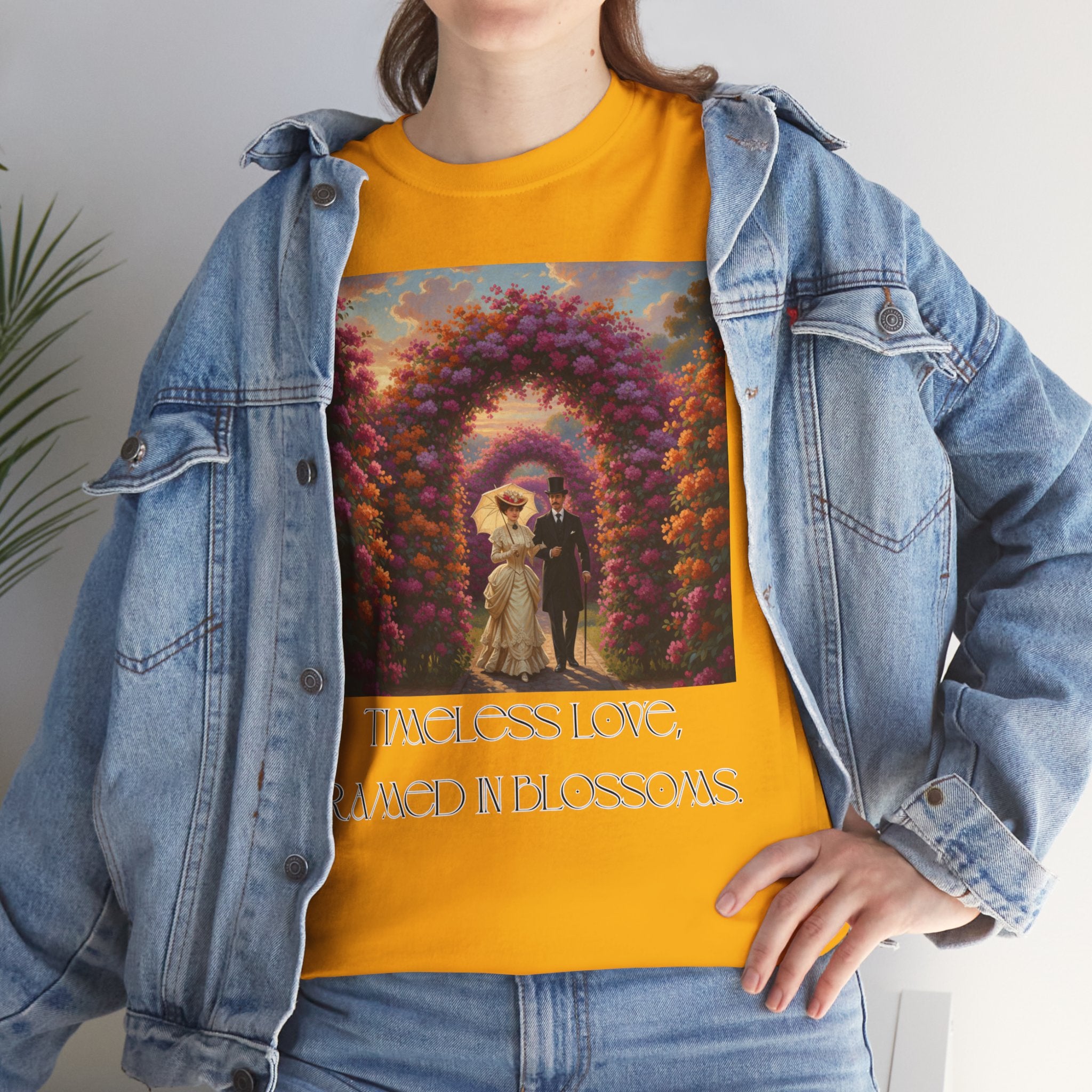 Whimsical Unisex Heavy Cotton Tee, Bohemian Vintage Shirt, Relaxed Fit Graphic Tee, Spring Flower T-Shirt, Casual Everyday Wear