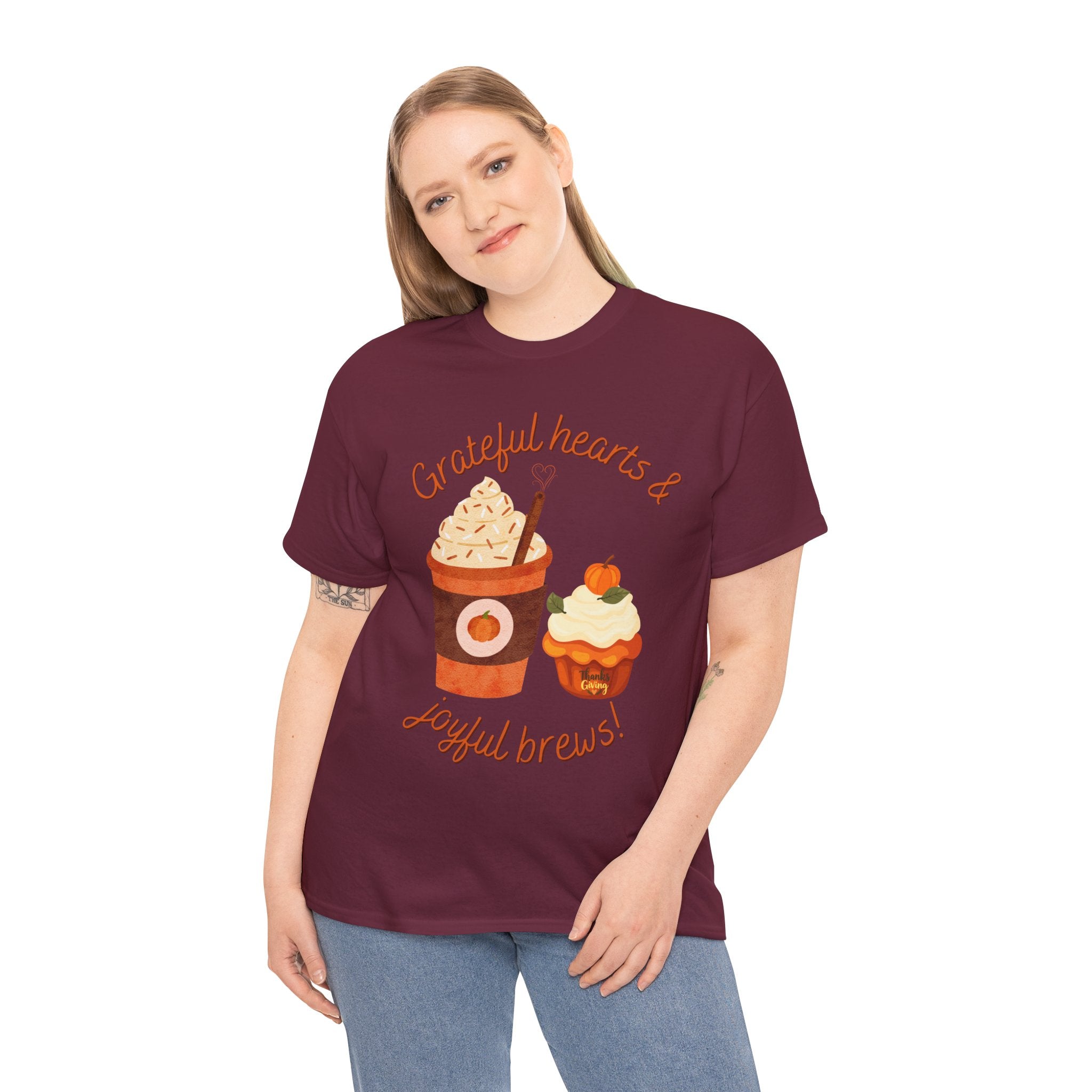 Happy Thanksgiving- Grateful Hearts & Joyful Brews Tee, Unisex Cotton Shirt, Coffee Lovers Gift, Casual Wear, Cute Tee for Celebrations, Fall Fashion