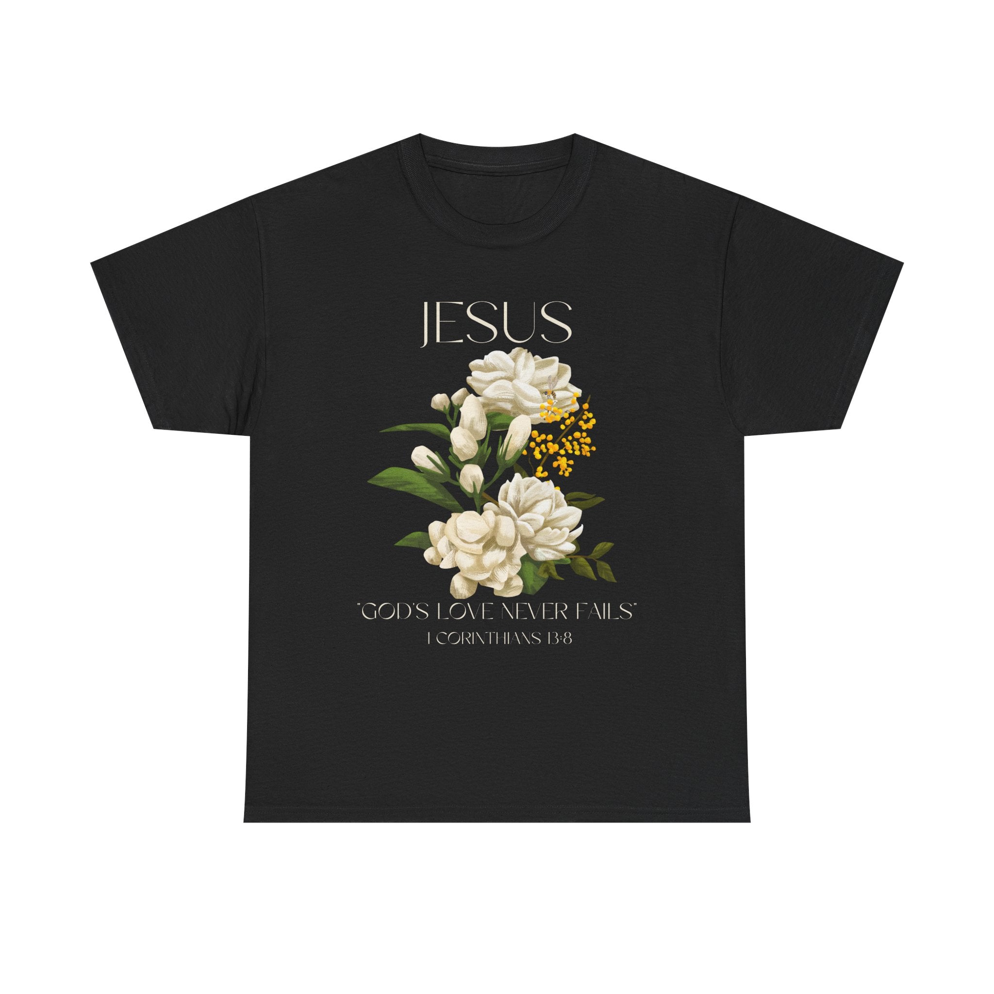 Floral Jesus-God's love never fails- Graphic Tee | Unisex Cotton T-Shirt for Faith & Inspiration, Ideal for Gifts, Casual Wear, Church Events, and Celebrations