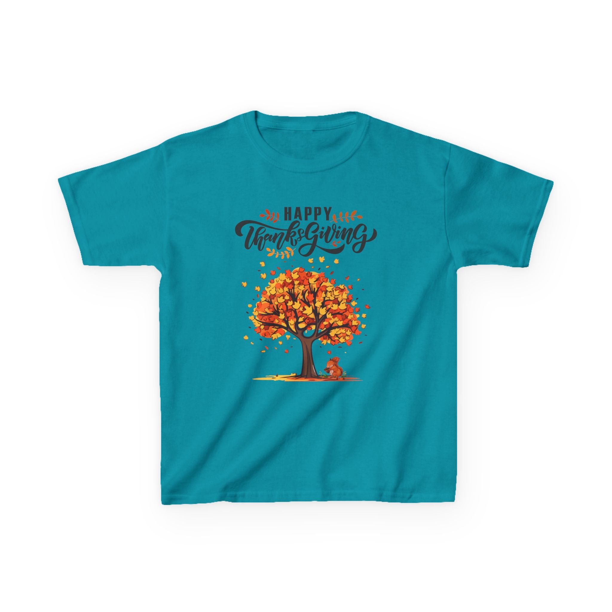 Happy Thanksgiving Kids Tee, Fall T-Shirt, Autumn Apparel, Festive Gift, Holiday Outfit, Tree and Leaves Design