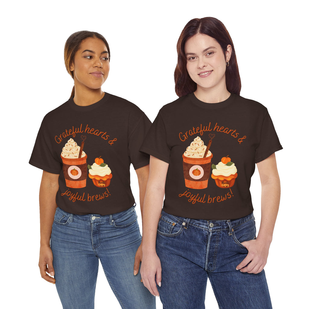 Happy Thanksgiving- Grateful Hearts & Joyful Brews Tee, Unisex Cotton Shirt, Coffee Lovers Gift, Casual Wear, Cute Tee for Celebrations, Fall Fashion