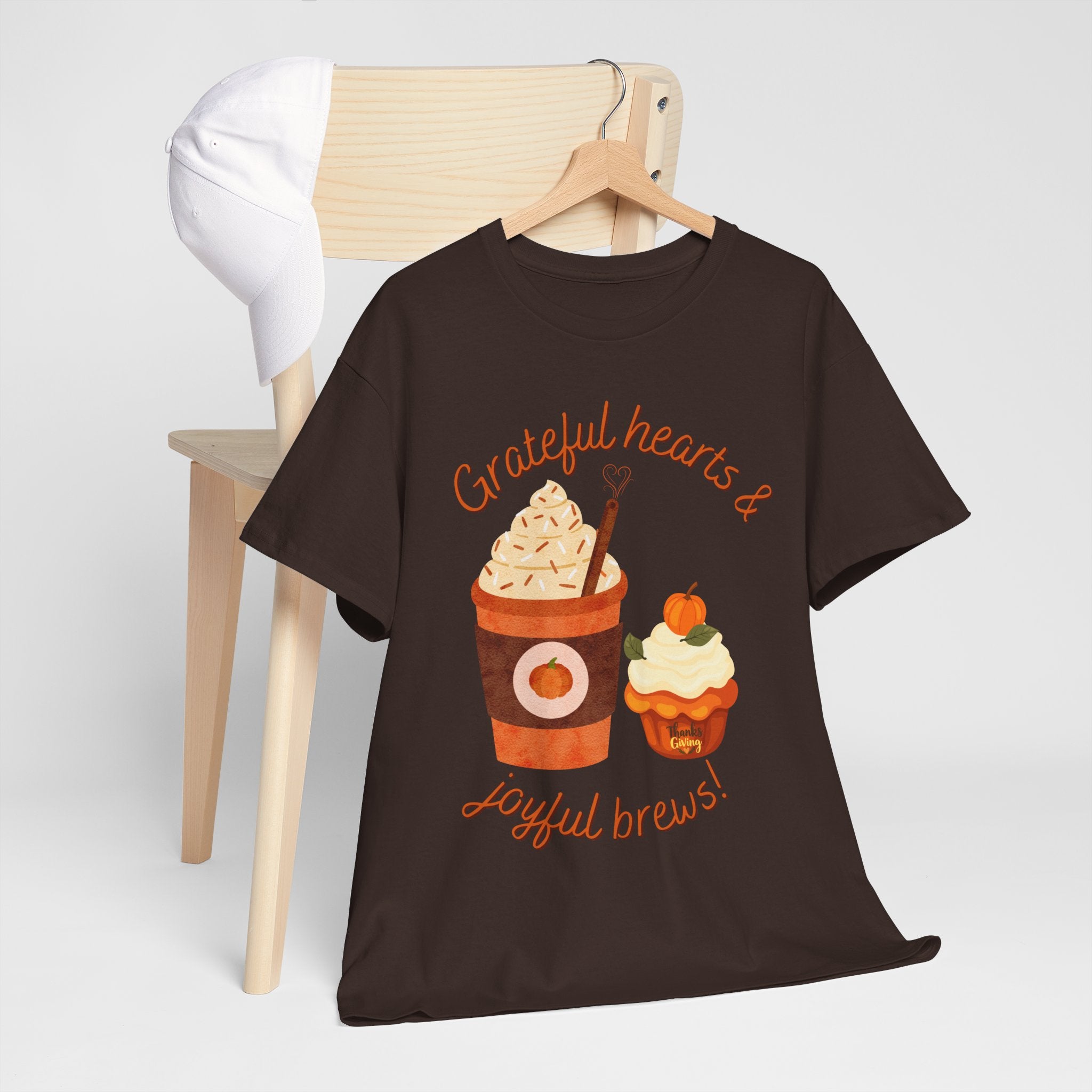 Happy Thanksgiving- Grateful Hearts & Joyful Brews Tee, Unisex Cotton Shirt, Coffee Lovers Gift, Casual Wear, Cute Tee for Celebrations, Fall Fashion