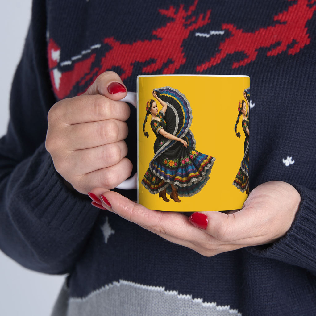 Vibrant Folk Art Ceramic Mug with Dancer Design | Perfect Gift for Festivals, Tea Lovers, Home Decor, Kitchen Essentials