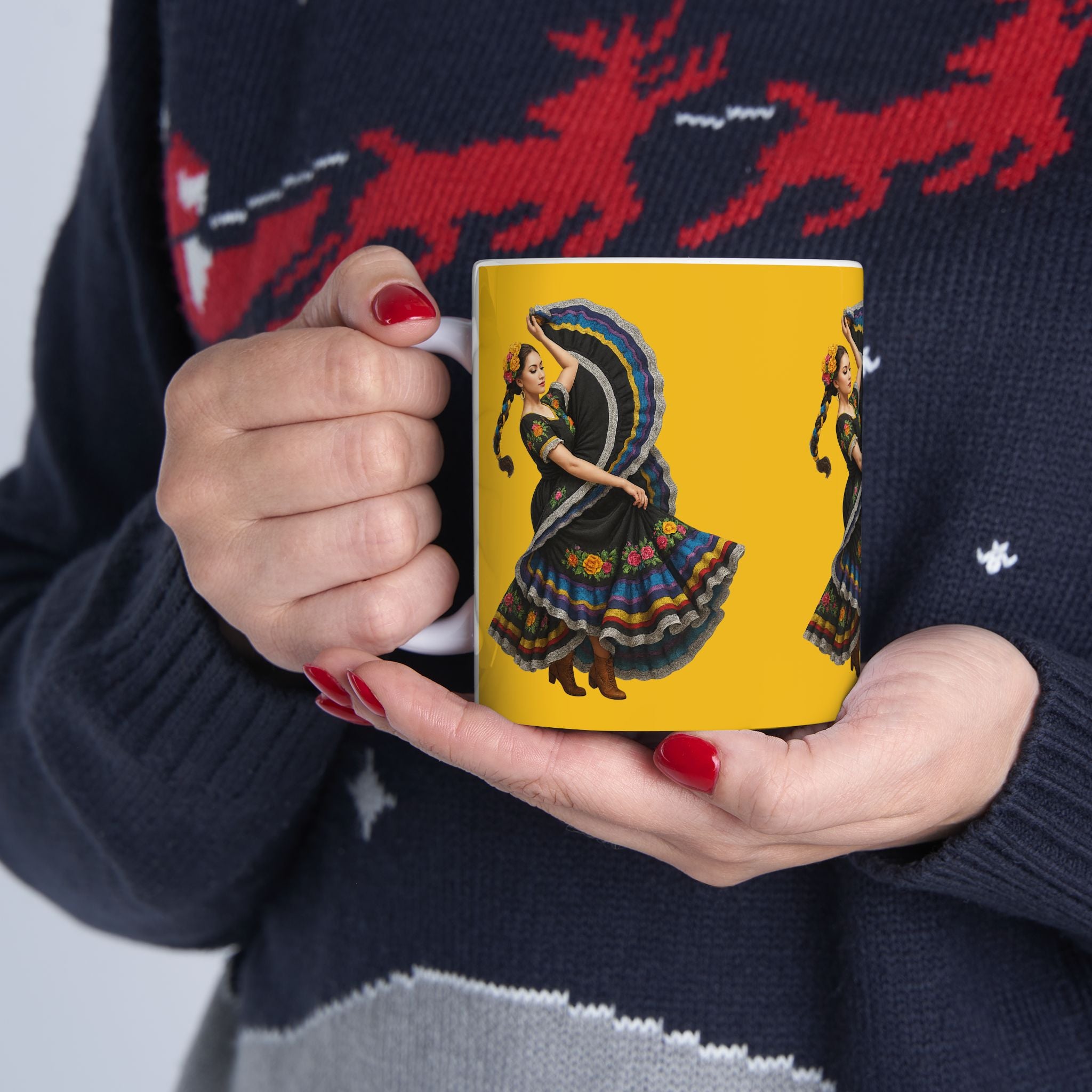 Vibrant Folk Art Ceramic Mug with Dancer Design | Perfect Gift for Festivals, Tea Lovers, Home Decor, Kitchen Essentials