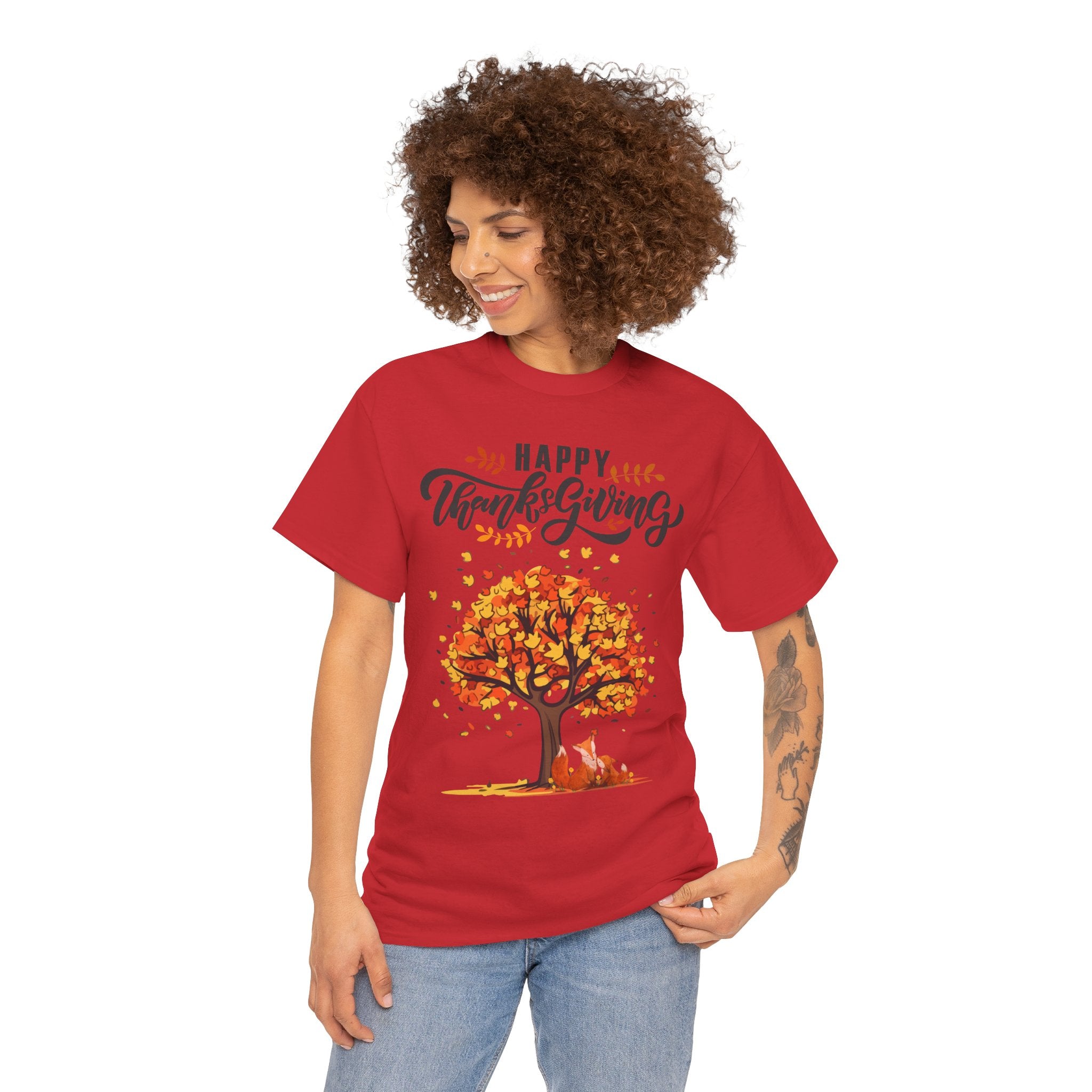 Thanksgiving Tree Tee, Fall T-Shirt, Autumn Apparel, Cozy Gift for Family, Cute Holiday Top