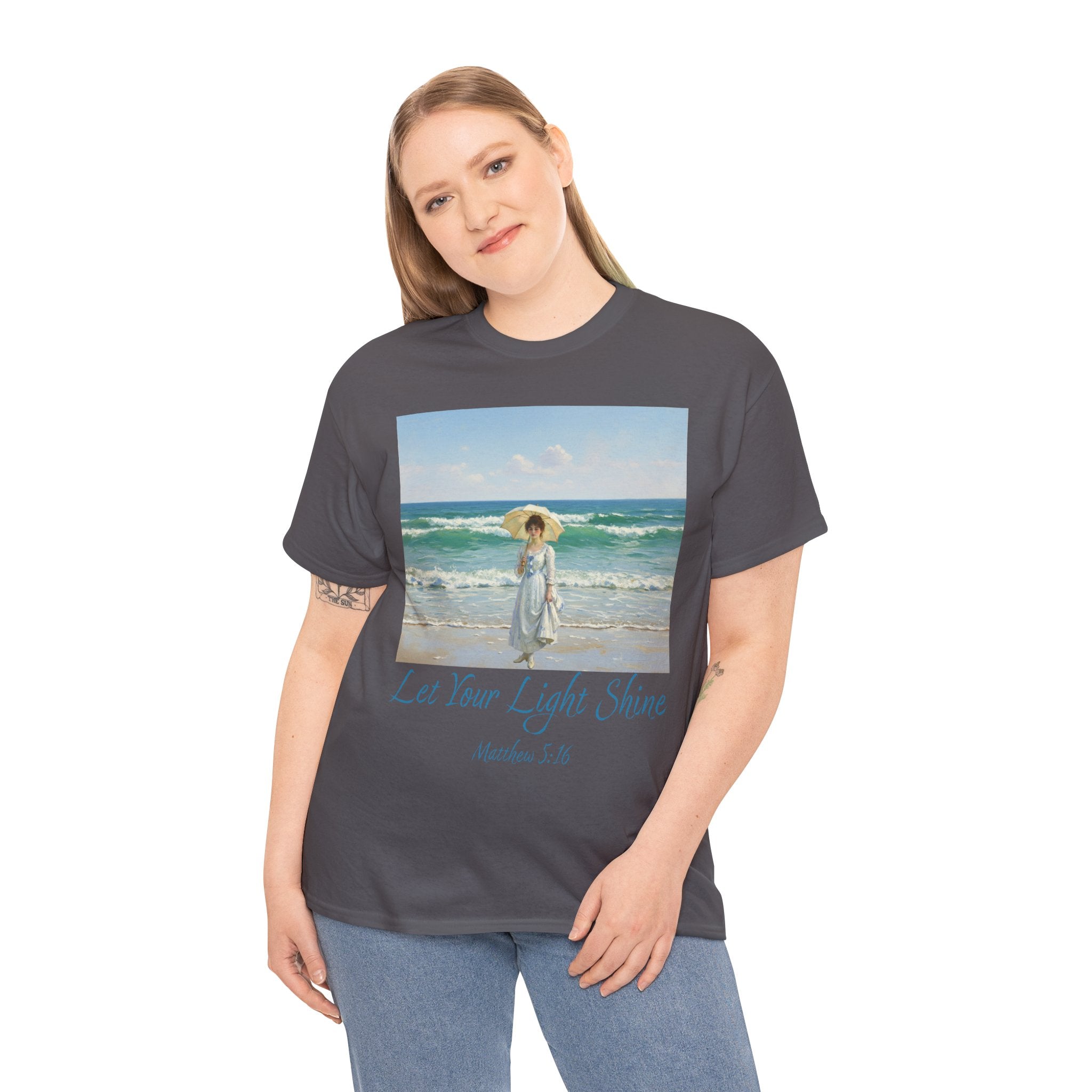 Let Your Light Shine- A Figure with a Parasol-Monet Style- Unisex Cotton Tee, Beach Vibes Shirt, Inspirational Summer Tee, Casual Gift for Her, Perfect for Days at the Shore