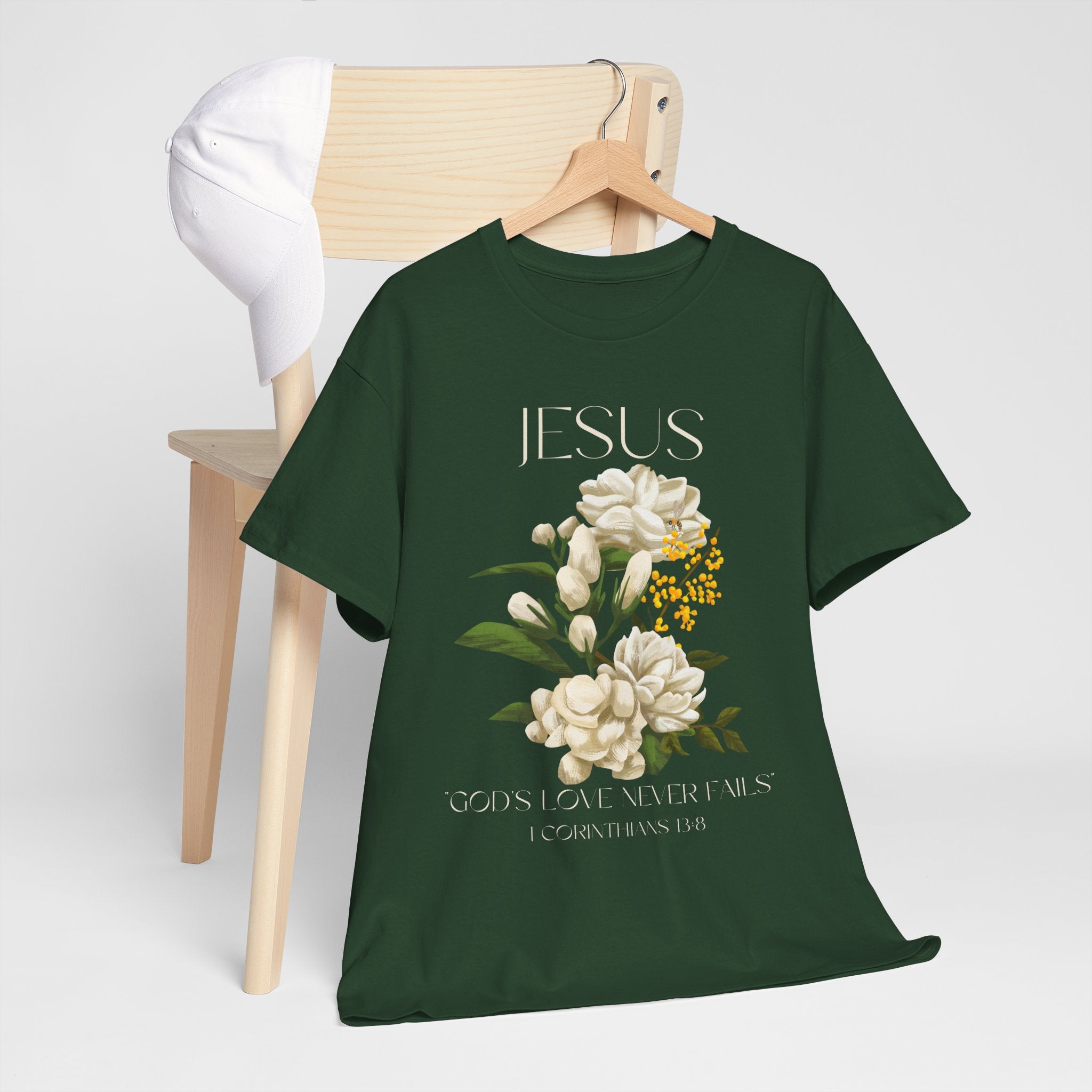 Floral Jesus-God's love never fails- Graphic Tee | Unisex Cotton T-Shirt for Faith & Inspiration, Ideal for Gifts, Casual Wear, Church Events, and Celebrations