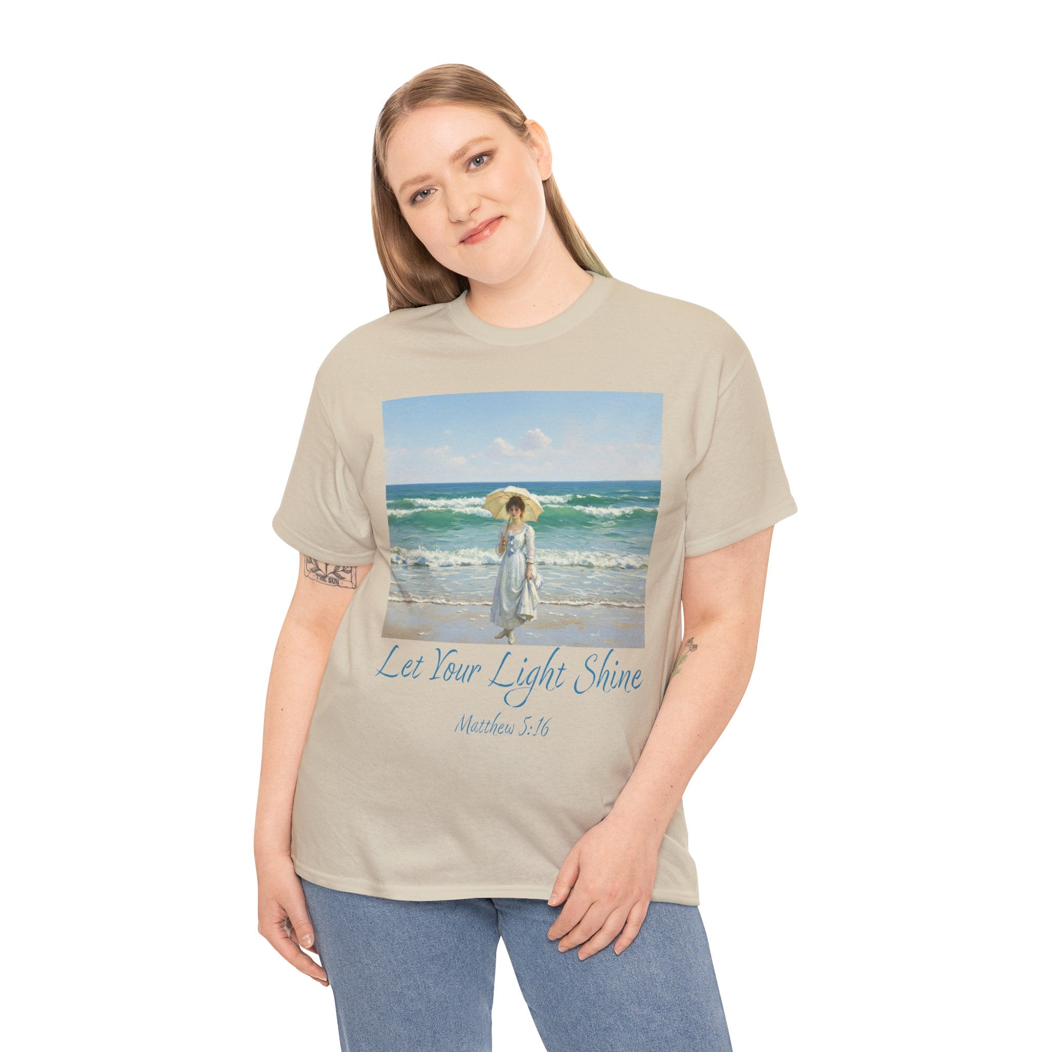 Let Your Light Shine- A Figure with a Parasol-Monet Style- Unisex Cotton Tee, Beach Vibes Shirt, Inspirational Summer Tee, Casual Gift for Her, Perfect for Days at the Shore