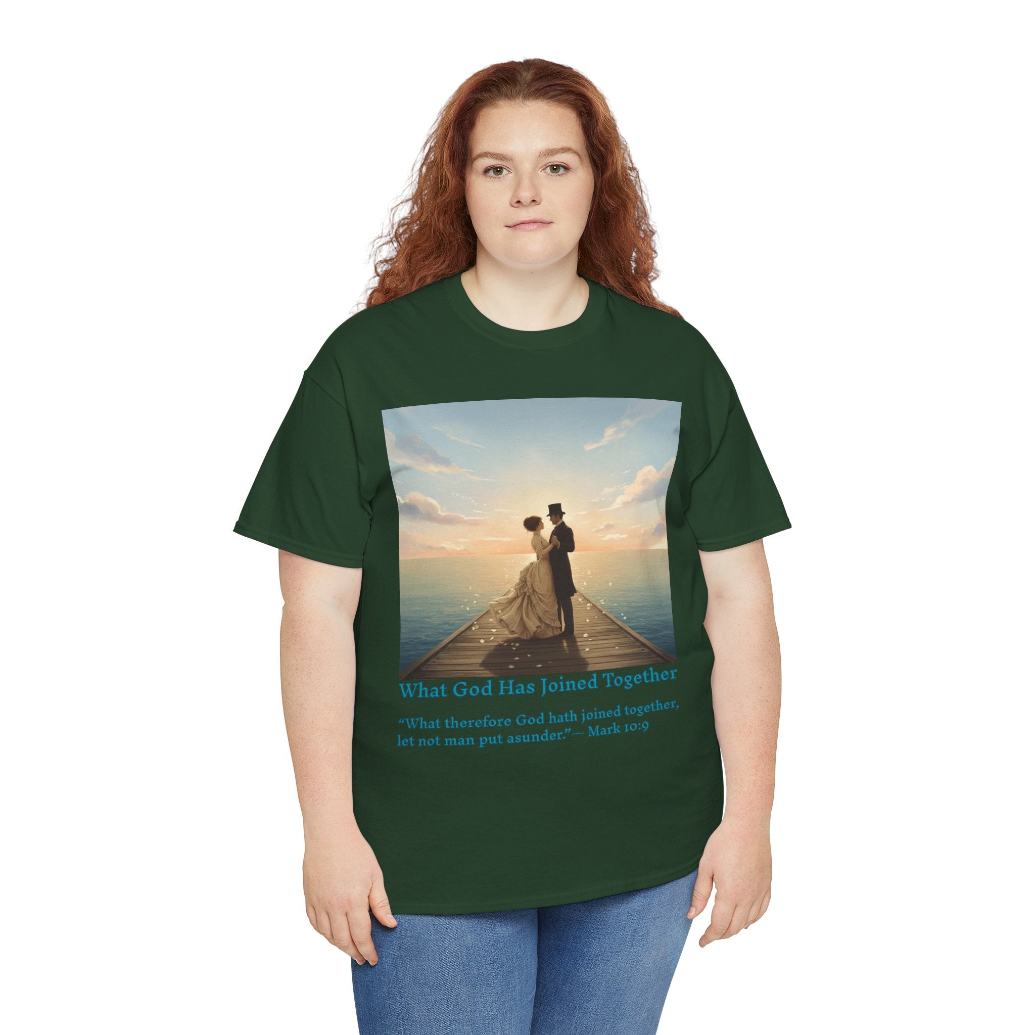 Romantic couple on a pier at sunset — inspired by Jack Vettriano-Wedding Quote T-Shirt, Unisex Heavy Cotton Tee, Casual Wear, Gift for Newlyweds, Bride & Groom Apparel, Anniversary Gift