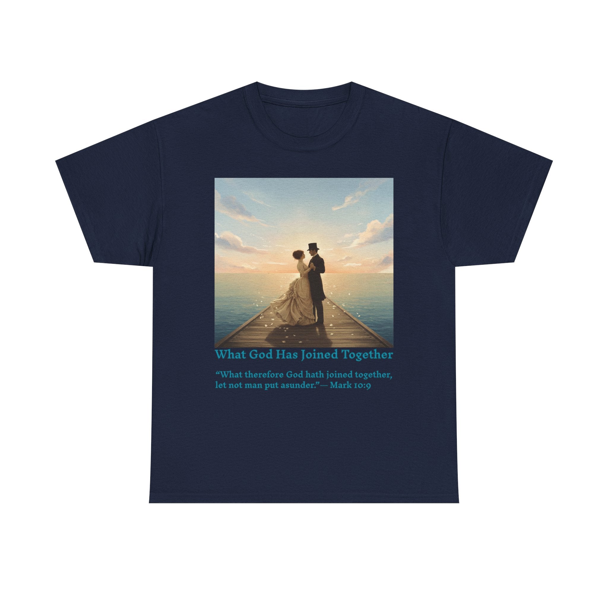 Romantic couple on a pier at sunset — inspired by Jack Vettriano-Wedding Quote T-Shirt, Unisex Heavy Cotton Tee, Casual Wear, Gift for Newlyweds, Bride & Groom Apparel, Anniversary Gift