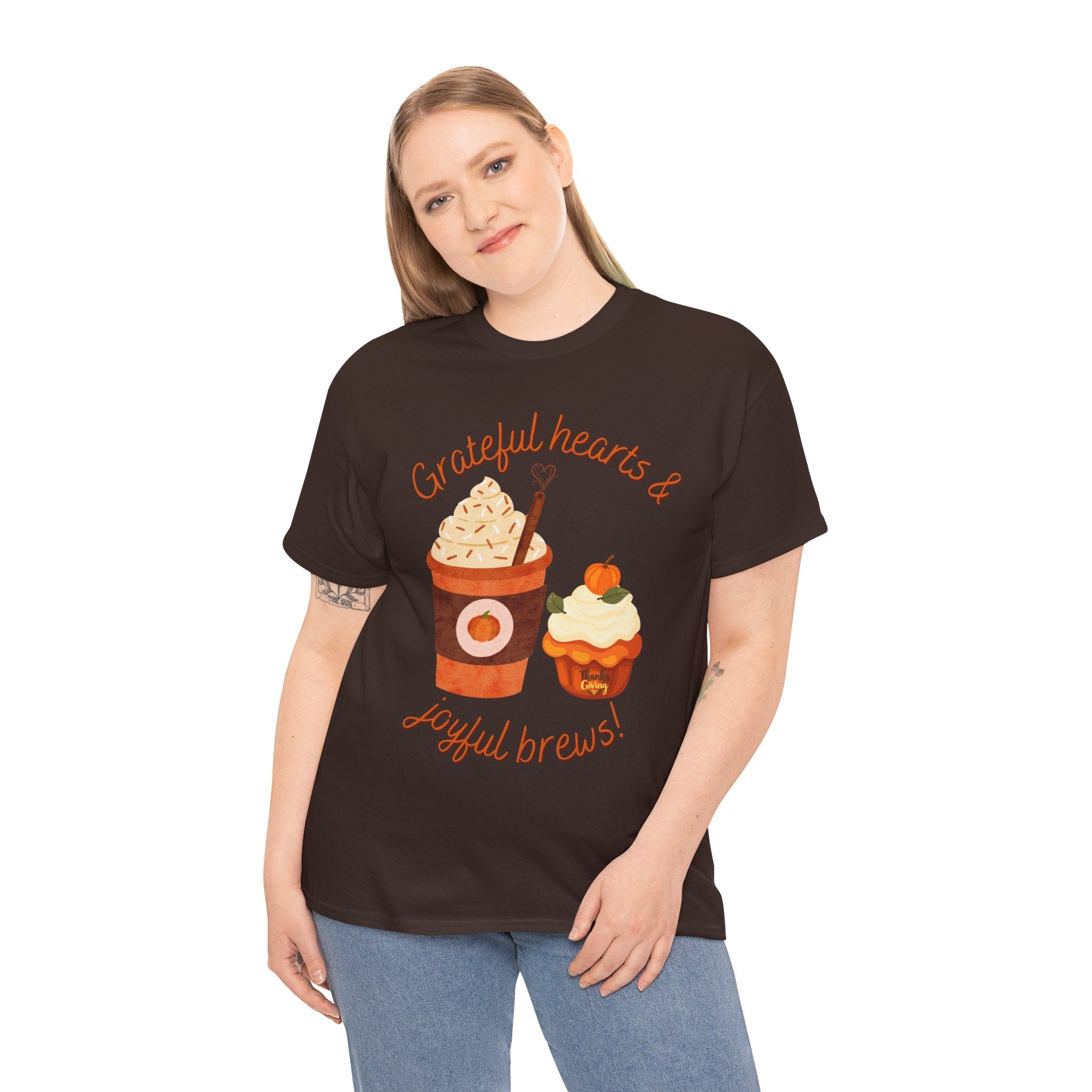 Happy Thanksgiving- Grateful Hearts & Joyful Brews Tee, Unisex Cotton Shirt, Coffee Lovers Gift, Casual Wear, Cute Tee for Celebrations, Fall Fashion