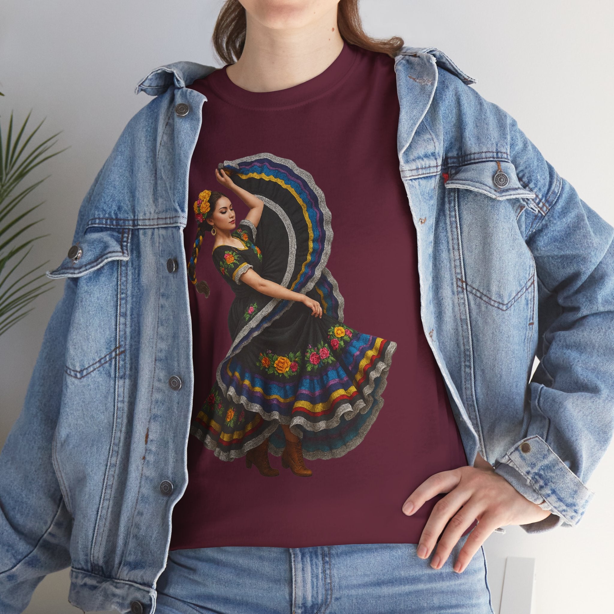 Folklórico Cultural Dance Graphic Tee, Unisex Heavy Cotton T-Shirt, Festival Apparel, Bohemian Style Shirt, Gift for Dancers, Ethnic Art Tee