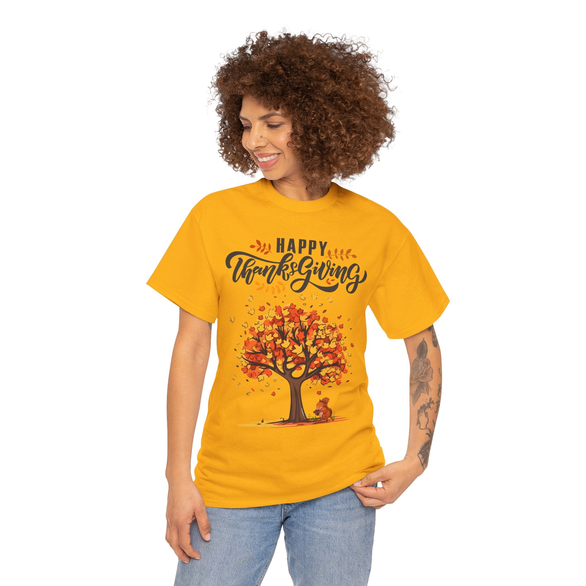 Happy Thanksgiving Tree Unisex Tee, Autumn Shirt, Holiday Apparel, Fall Fashion, Seasonal Gift