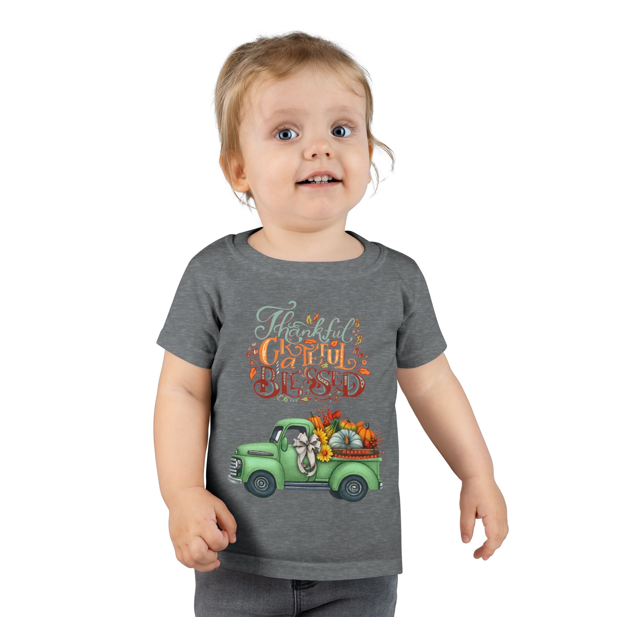 Toddler Tee - Cute Green Truck with Fruits and Vegetables - Cozy Fall Vibe, Perfect for Thanksgiving, Autumn Celebrations, Farmhouse [...]