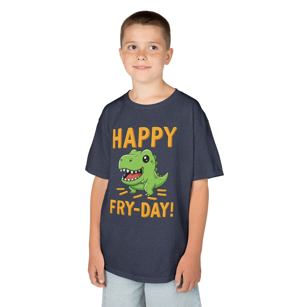 Happy Fry-Day Kids Tee, Fun Dinosaur T-Shirt, Kids Cotton Shirt, Birthday Gift, Everyday Wear, Summer Fun, Playful Tee