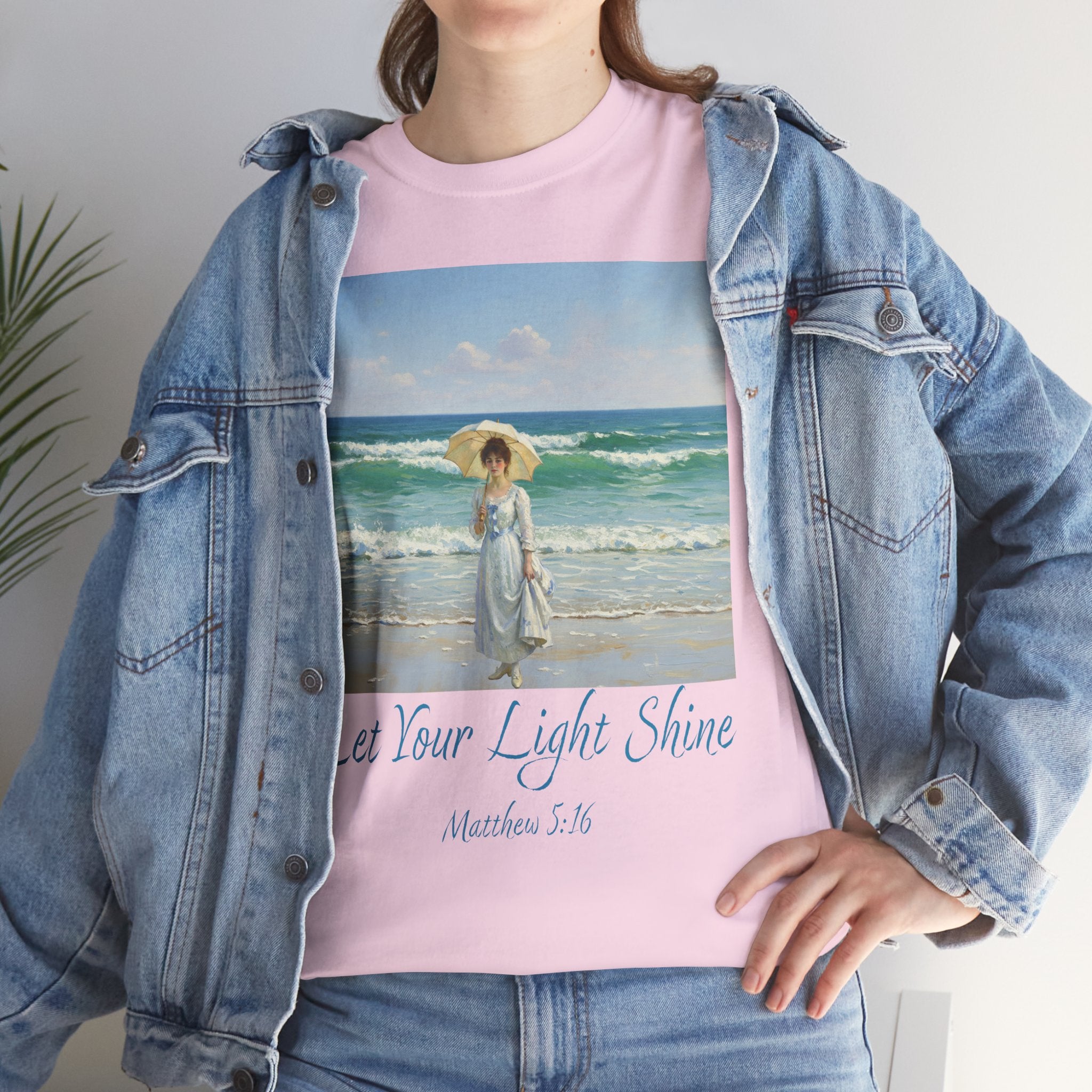 Let Your Light Shine- A Figure with a Parasol-Monet Style- Unisex Cotton Tee, Beach Vibes Shirt, Inspirational Summer Tee, Casual Gift for Her, Perfect for Days at the Shore
