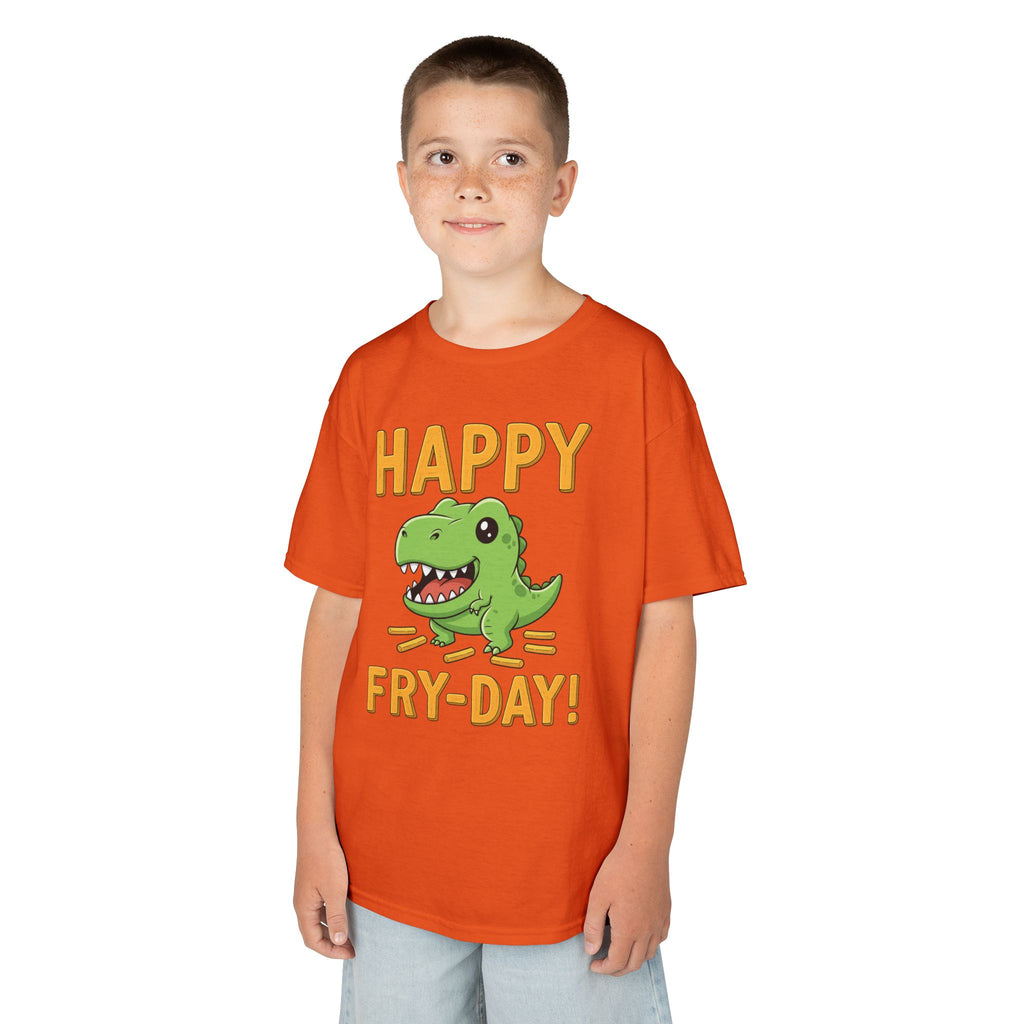 Happy Fry-Day Kids Tee, Fun Dinosaur T-Shirt, Kids Cotton Shirt, Birthday Gift, Everyday Wear, Summer Fun, Playful Tee