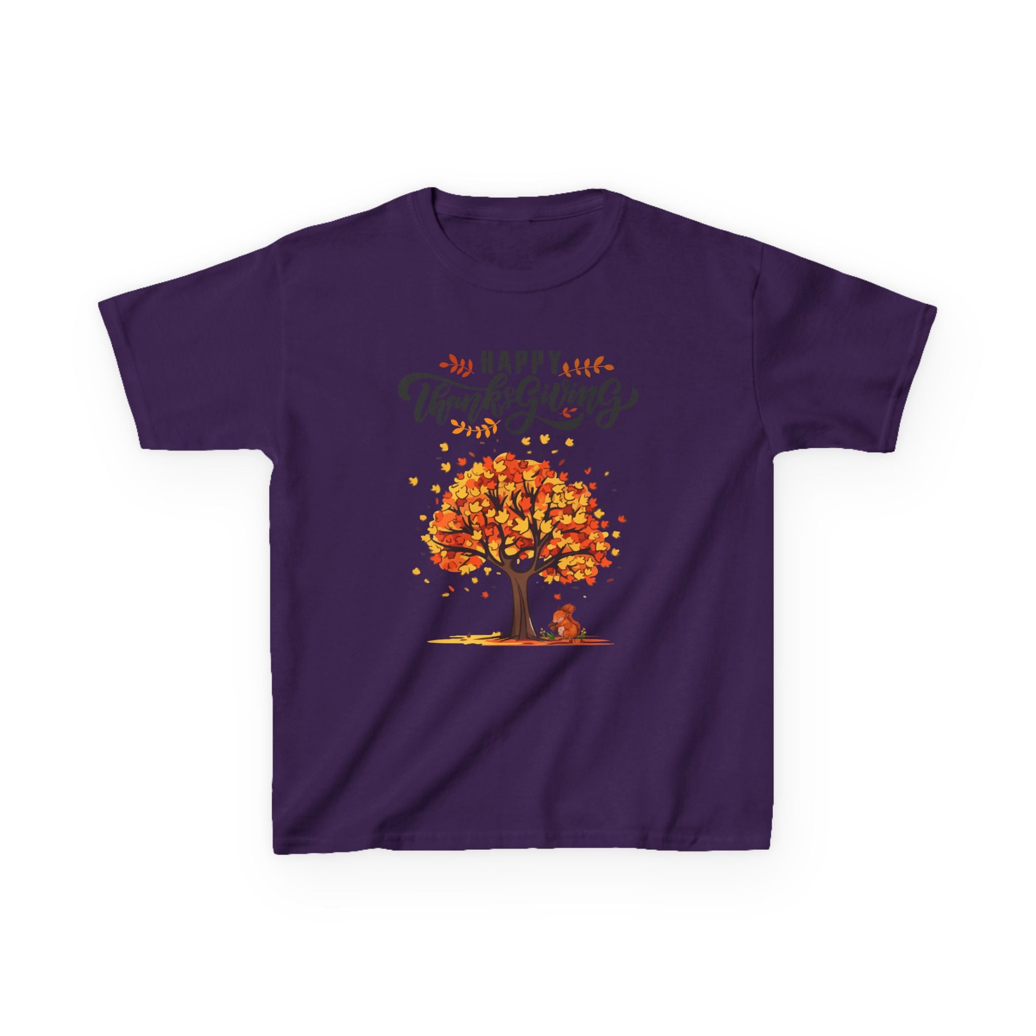 Happy Thanksgiving Kids Tee, Fall T-Shirt, Autumn Apparel, Festive Gift, Holiday Outfit, Tree and Leaves Design