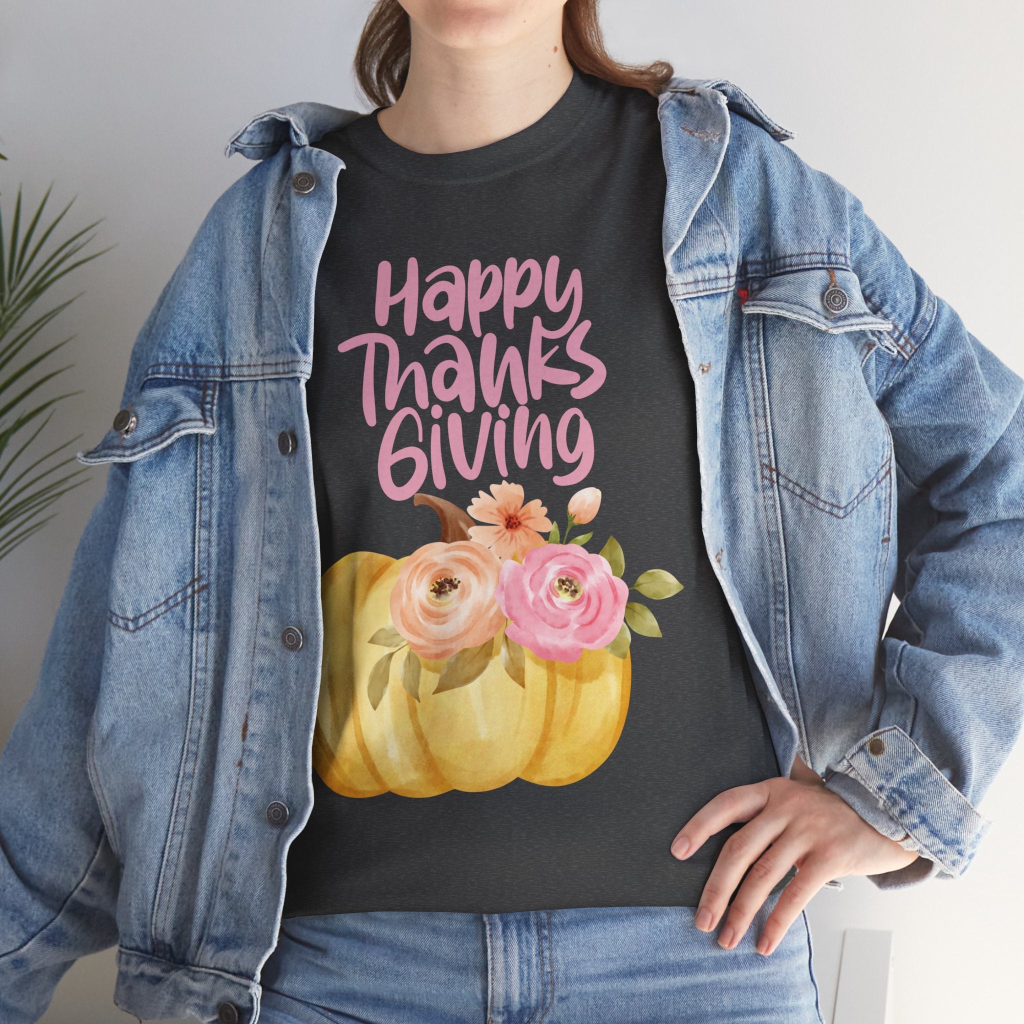 Thanksgiving Floral Tee, Holiday Shirt, Fall Fashion, Gifts for Her, Pumpkin T-Shirt, Autumn Apparel, Friendsgiving Outfit