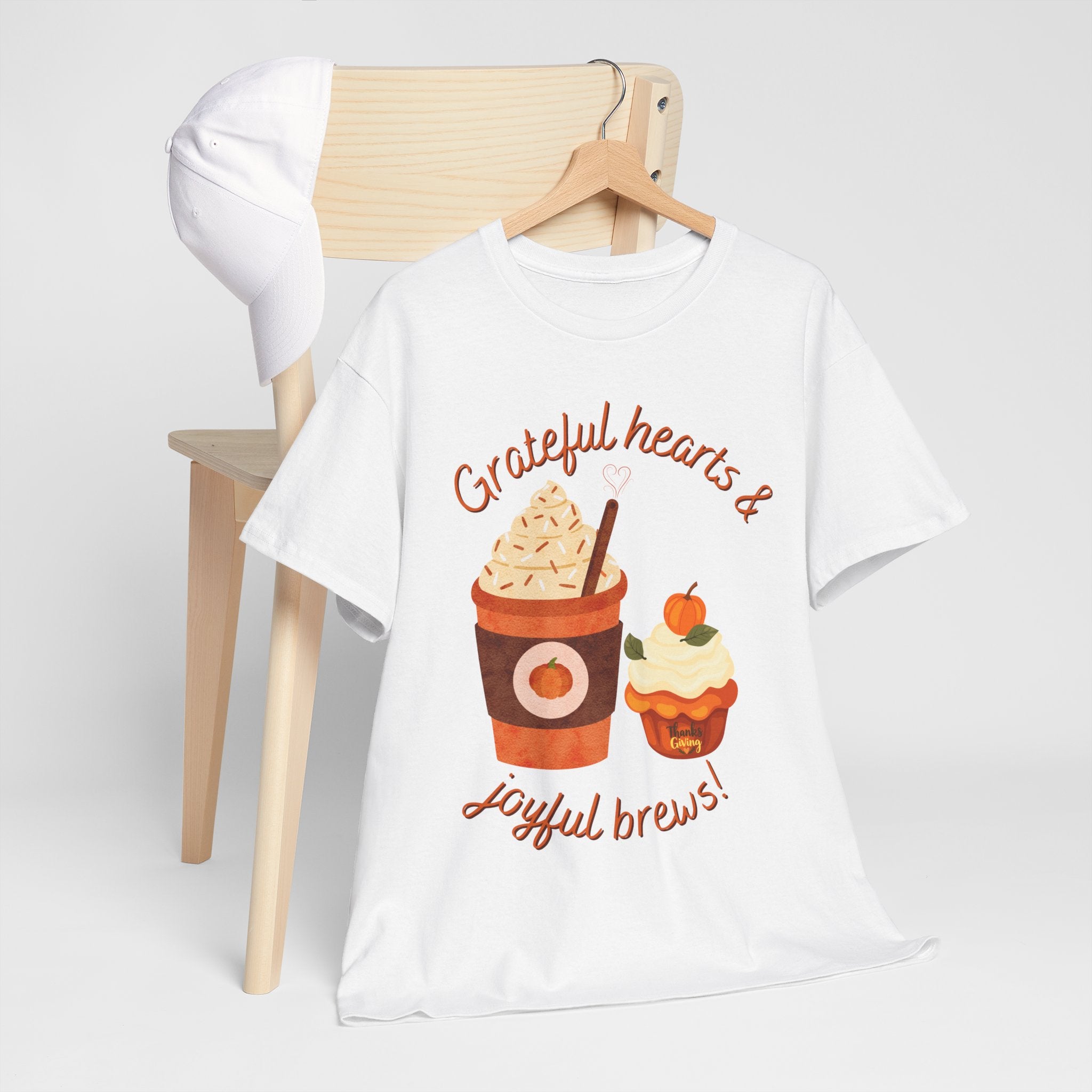 Happy Thanksgiving- Grateful Hearts & Joyful Brews Tee, Unisex Cotton Shirt, Coffee Lovers Gift, Casual Wear, Cute Tee for Celebrations, Fall Fashion