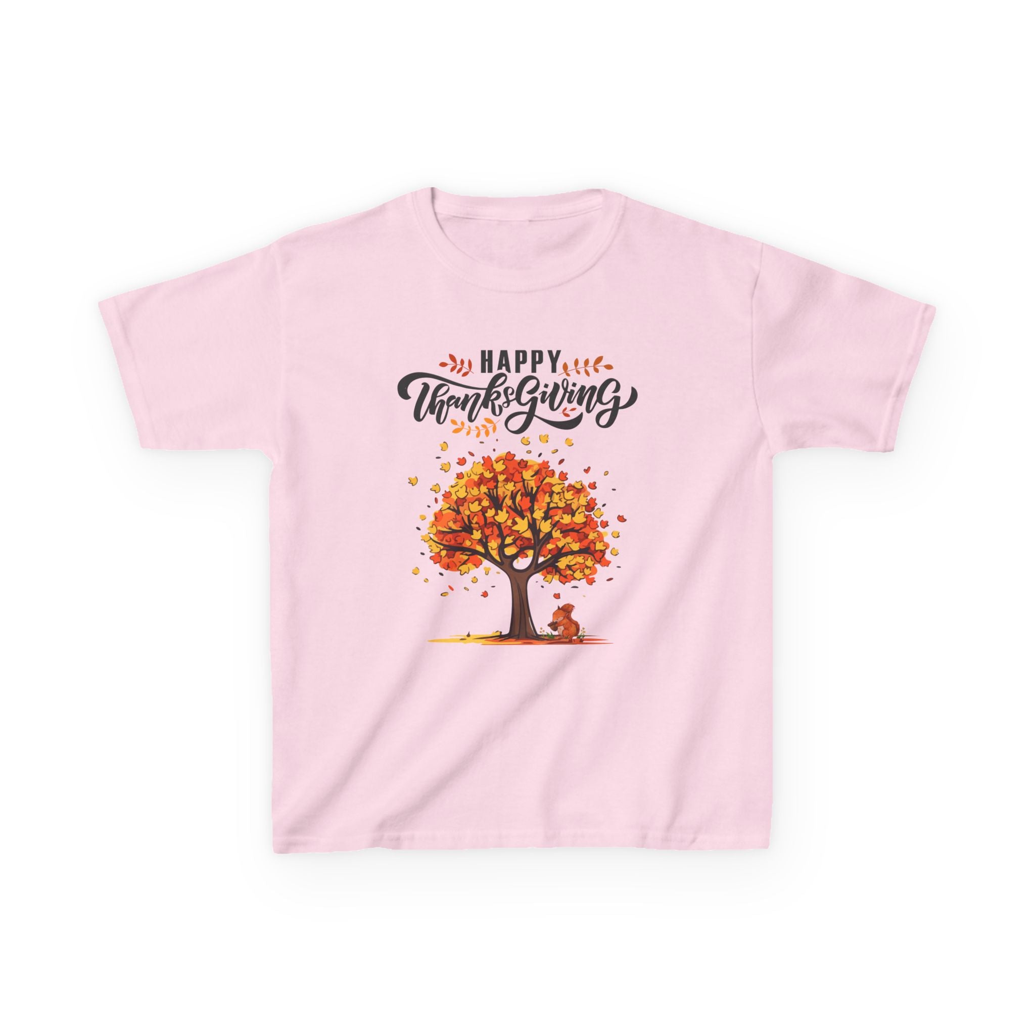 Happy Thanksgiving Kids Tee, Fall T-Shirt, Autumn Apparel, Festive Gift, Holiday Outfit, Tree and Leaves Design