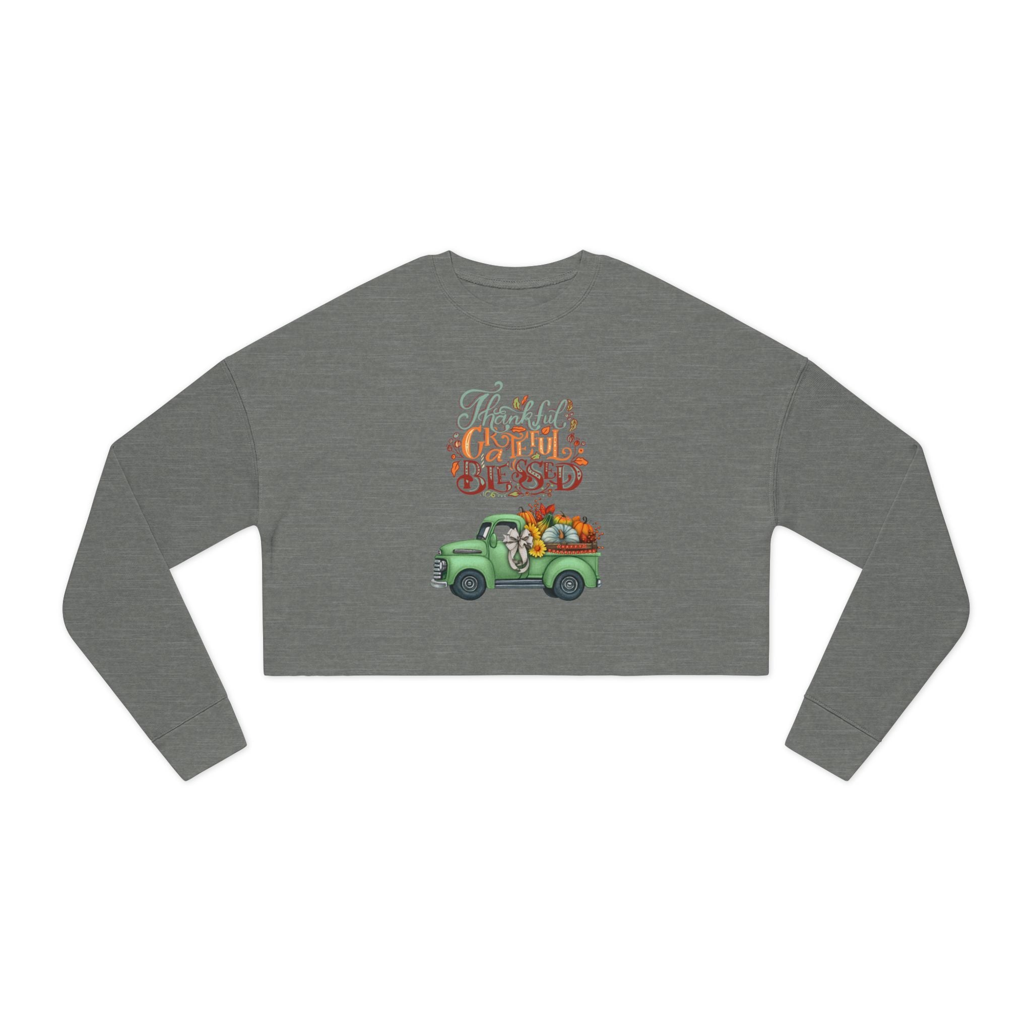 Thankful Vibes Cropped Sweatshirt with Pumpkin Truck, Women's Fall Apparel, Cozy Sweatshirt, Holiday Gift, Thanksgiving Outfit (Different design upon request.)