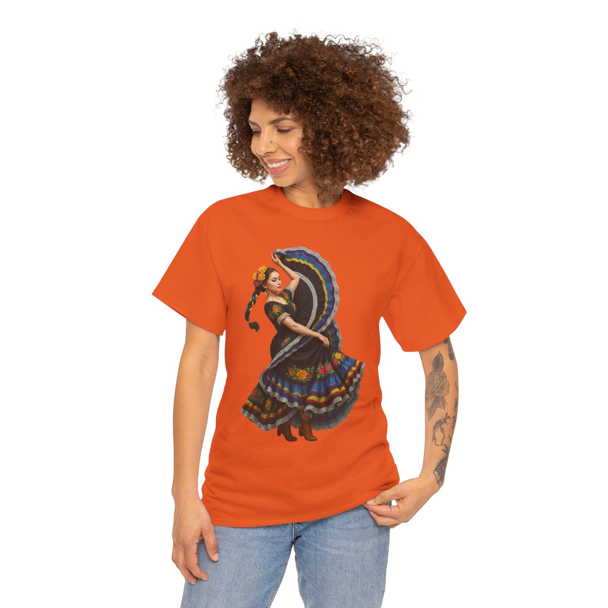 Folklórico Cultural Dance Graphic Tee, Unisex Heavy Cotton T-Shirt, Festival Apparel, Bohemian Style Shirt, Gift for Dancers, Ethnic Art Tee