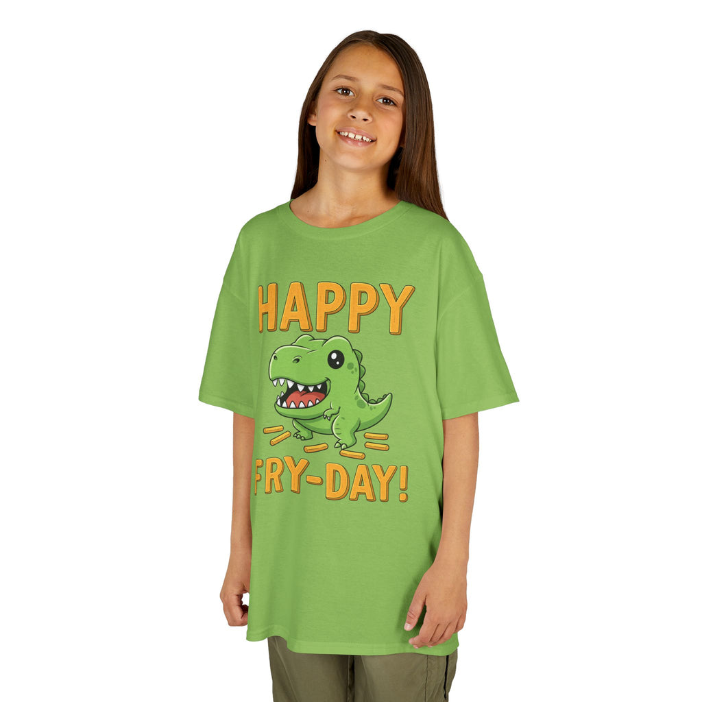 Happy Fry-Day Kids Tee, Fun Dinosaur T-Shirt, Kids Cotton Shirt, Birthday Gift, Everyday Wear, Summer Fun, Playful Tee