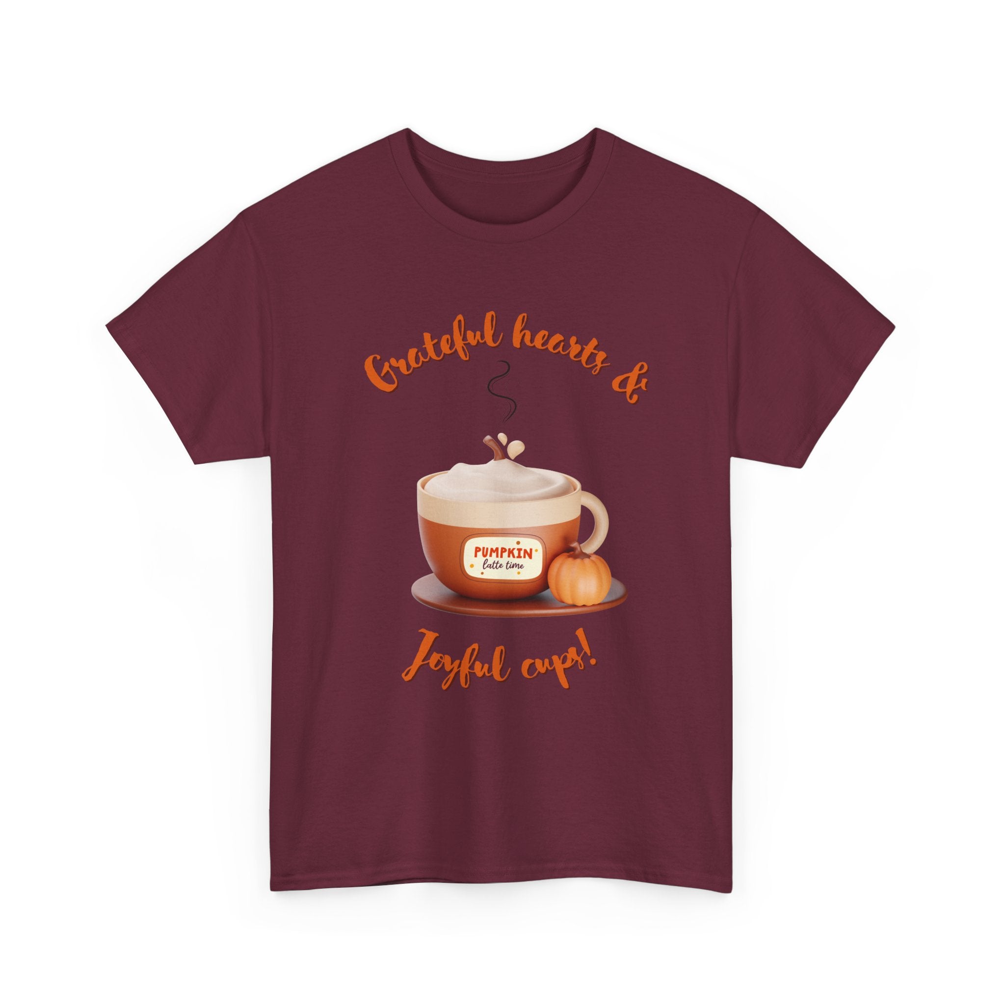 Happy Thanksgiving- Grateful Hearts & Joyful Cups Unisex Tee, Cozy Fall T-Shirt, Thanksgiving Gift, Coffee Lover Apparel, Autumn Fashion