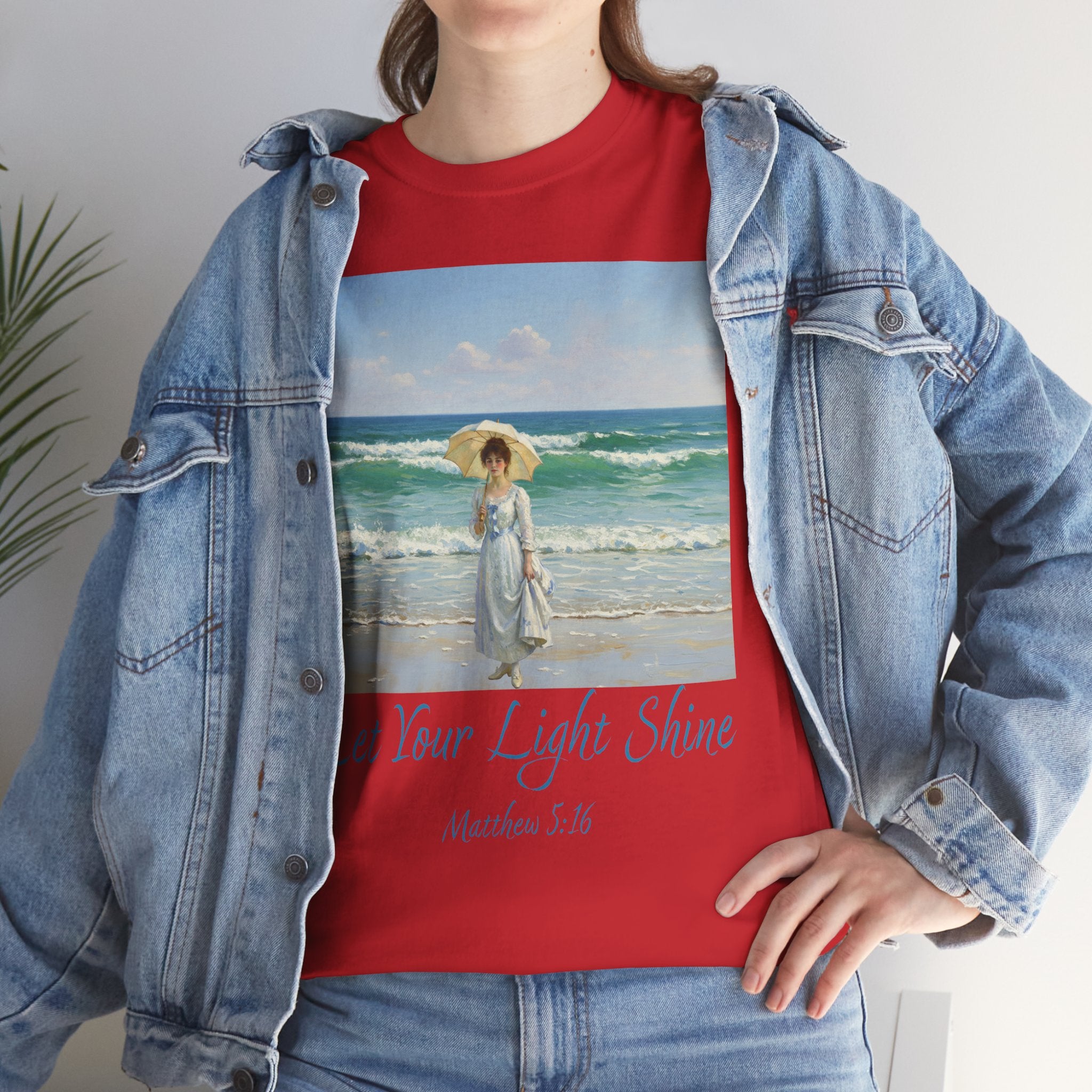 Let Your Light Shine- A Figure with a Parasol-Monet Style- Unisex Cotton Tee, Beach Vibes Shirt, Inspirational Summer Tee, Casual Gift for Her, Perfect for Days at the Shore