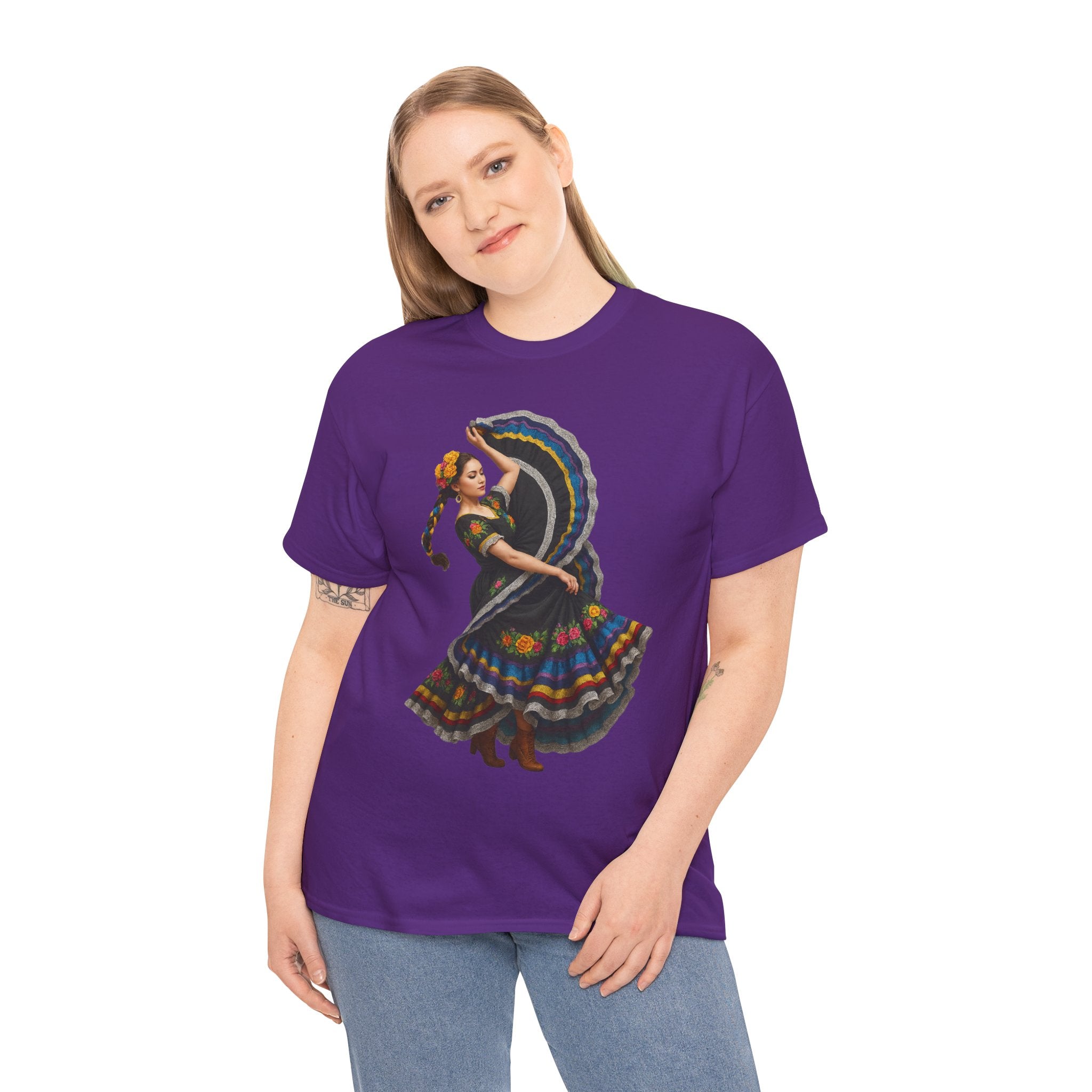 Folklórico Cultural Dance Graphic Tee, Unisex Heavy Cotton T-Shirt, Festival Apparel, Bohemian Style Shirt, Gift for Dancers, Ethnic Art Tee