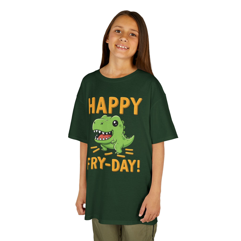 Happy Fry-Day Kids Tee, Fun Dinosaur T-Shirt, Kids Cotton Shirt, Birthday Gift, Everyday Wear, Summer Fun, Playful Tee
