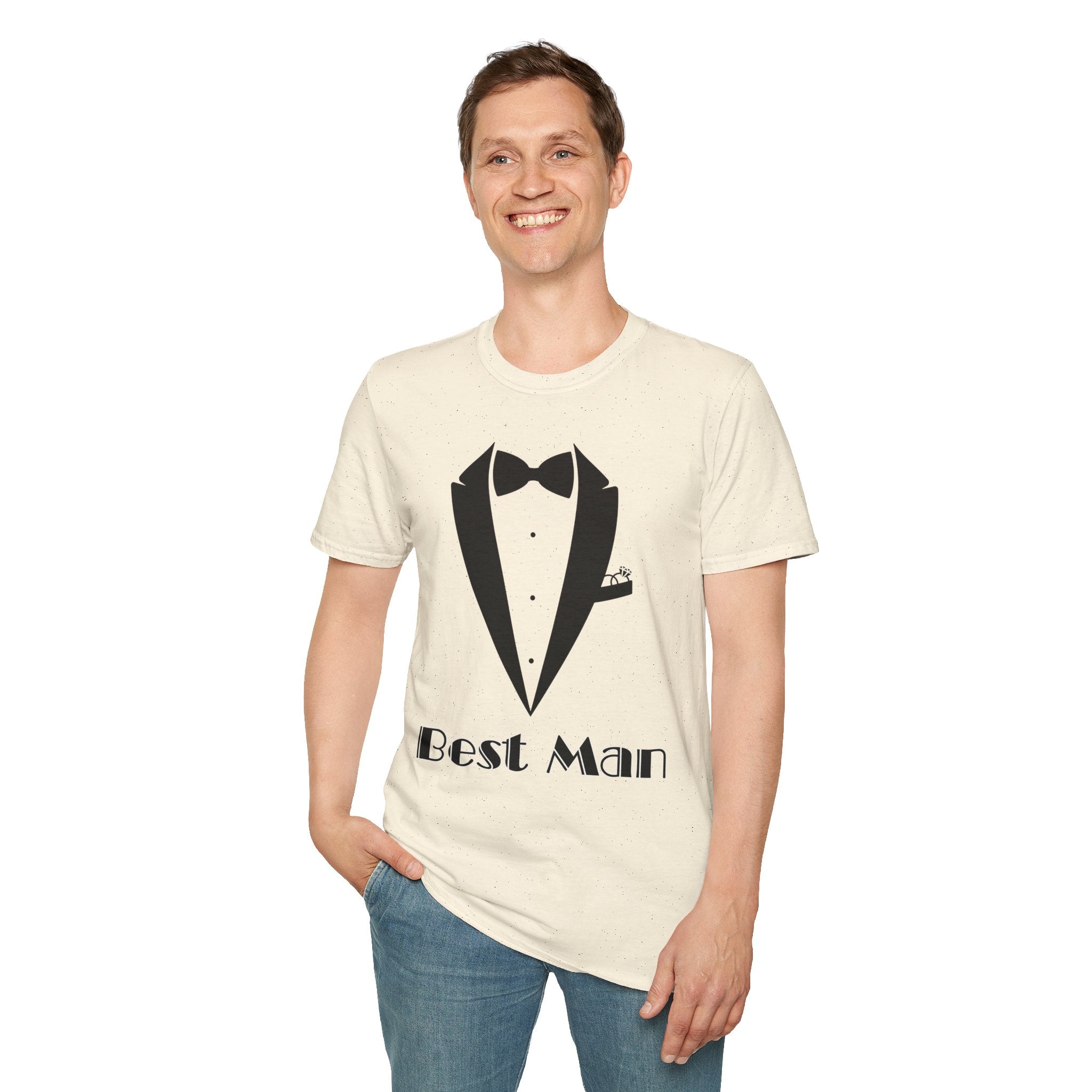 Best Man T-Shirt, Stylish Groom Attire, Wedding Gift for Him, Casual Event Shirt, Unisex Tuxedo Tee, Matching Groomsmen Apparel