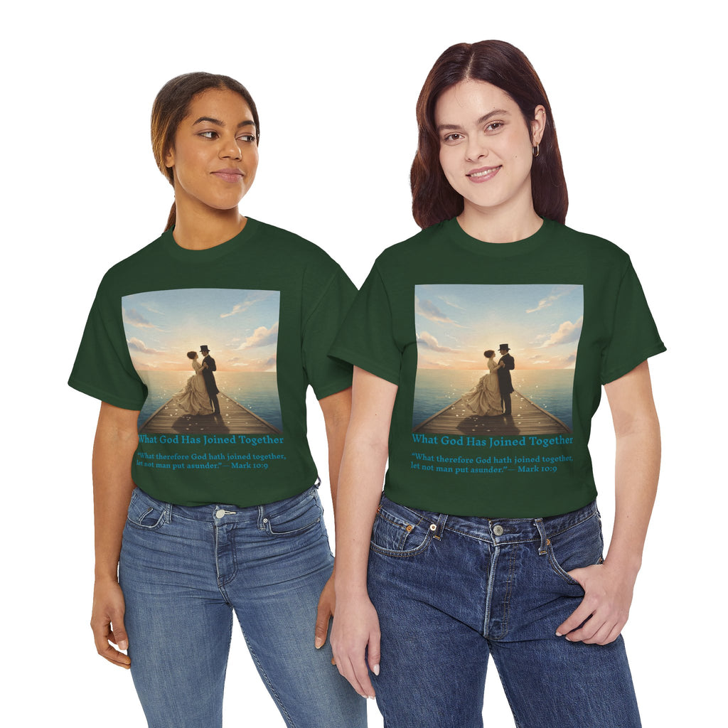 Romantic couple on a pier at sunset — inspired by Jack Vettriano-Wedding Quote T-Shirt, Unisex Heavy Cotton Tee, Casual Wear, Gift for Newlyweds, Bride & Groom Apparel, Anniversary Gift