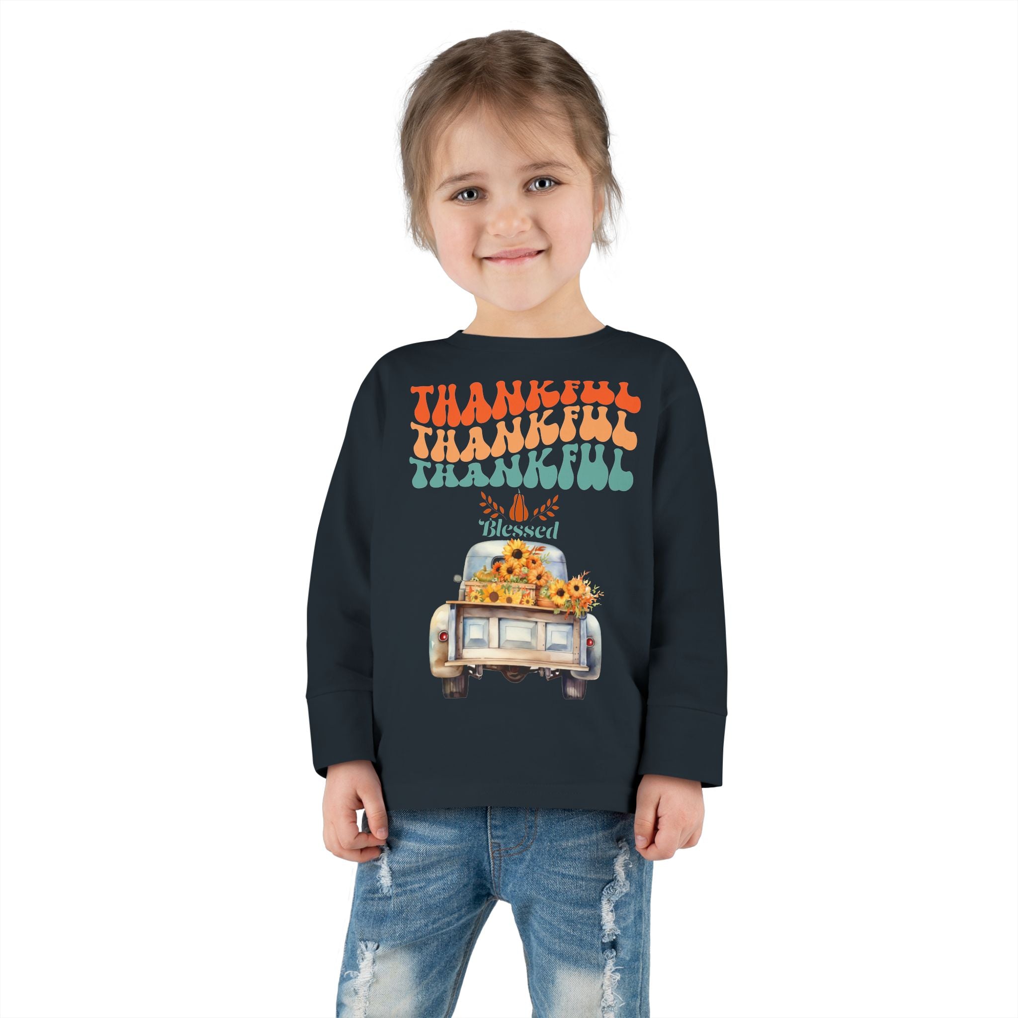 Thankful Toddler Long Sleeve Tee - Perfect for Fall Celebrations, Family Gatherings, Thanksgiving, Everyday Wear, Gifts