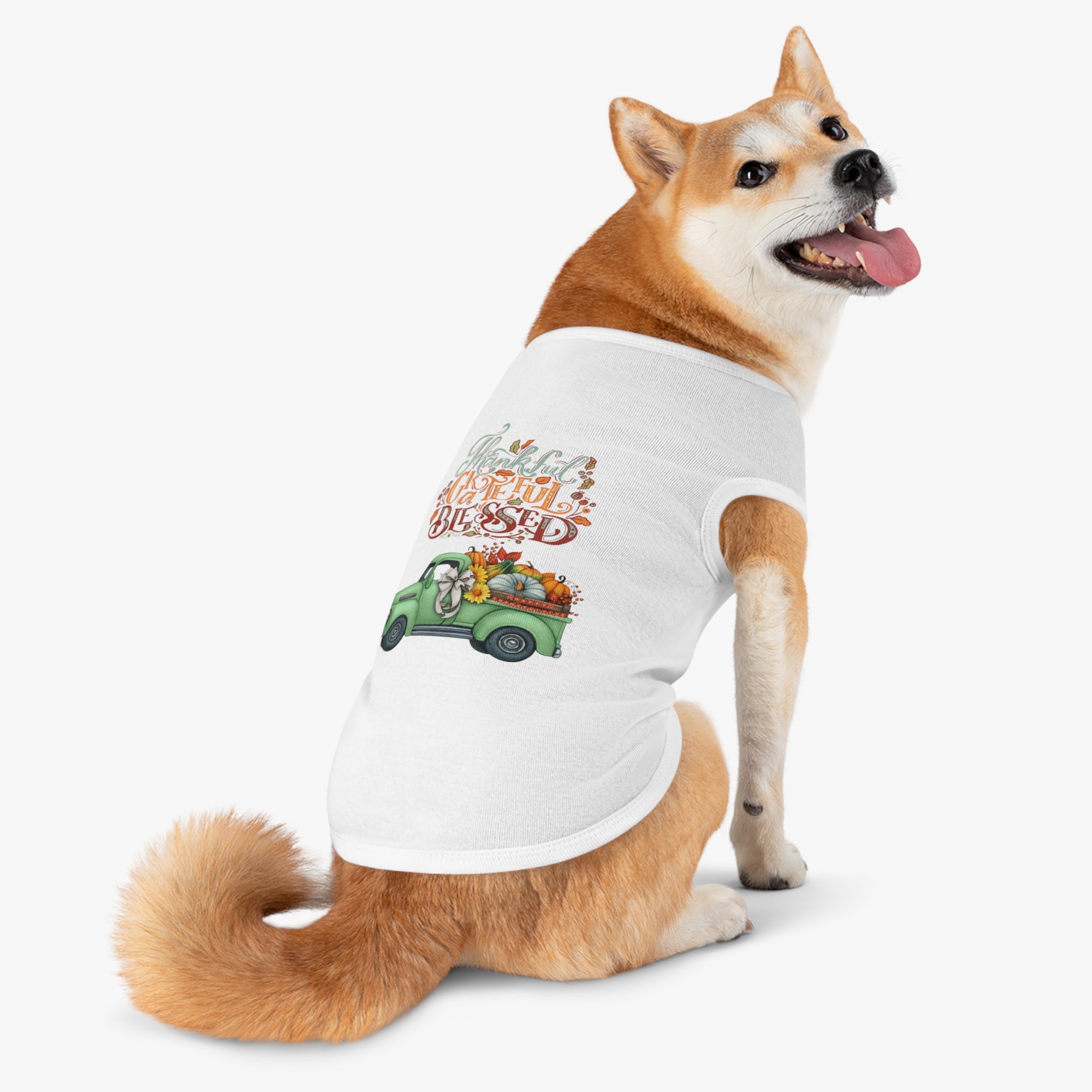Thankful Pet Tank Top | Grateful & Blessed | Fall Dog Apparel | Cute Pet Outfit | Pumpkin Theme | Autumn Dog Clothing