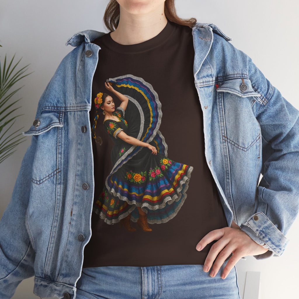 Folklórico Cultural Dance Graphic Tee, Unisex Heavy Cotton T-Shirt, Festival Apparel, Bohemian Style Shirt, Gift for Dancers, Ethnic Art Tee