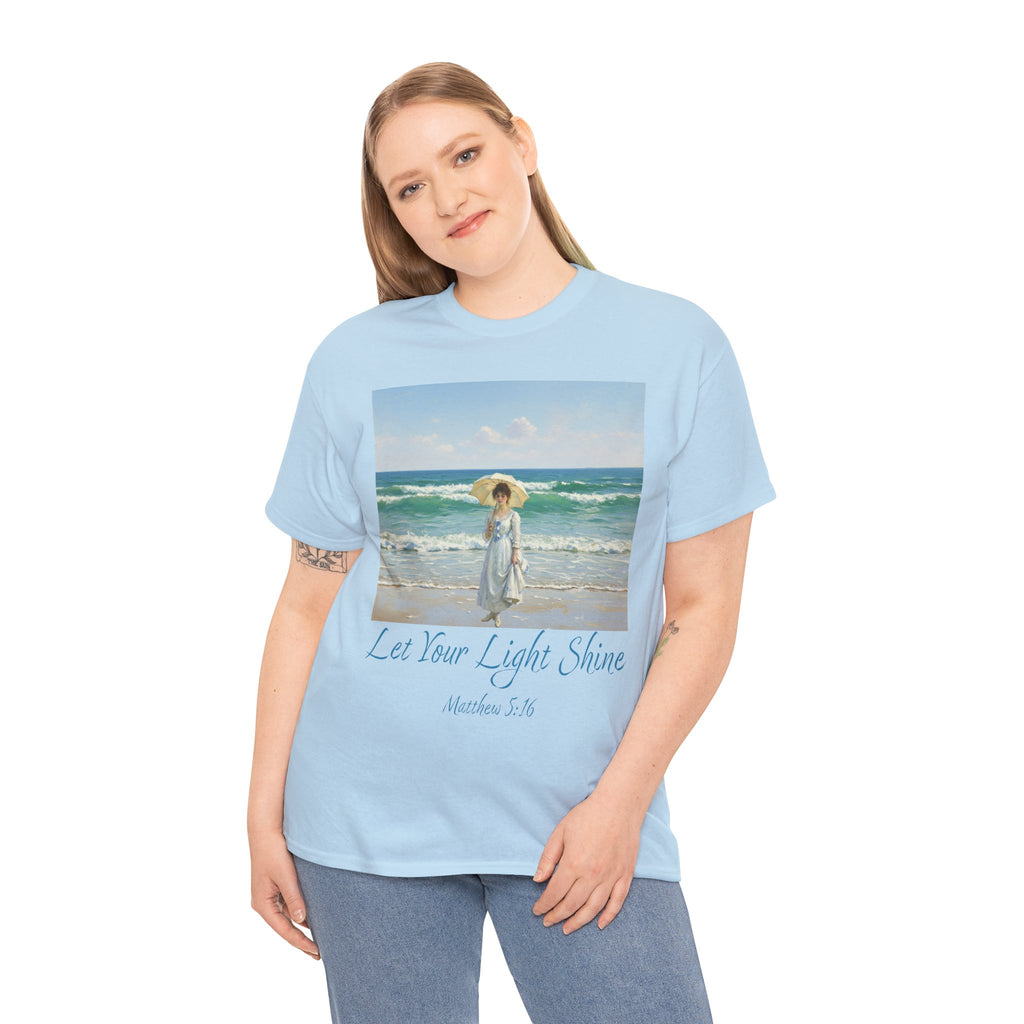 Let Your Light Shine- A Figure with a Parasol-Monet Style- Unisex Cotton Tee, Beach Vibes Shirt, Inspirational Summer Tee, Casual Gift for Her, Perfect for Days at the Shore