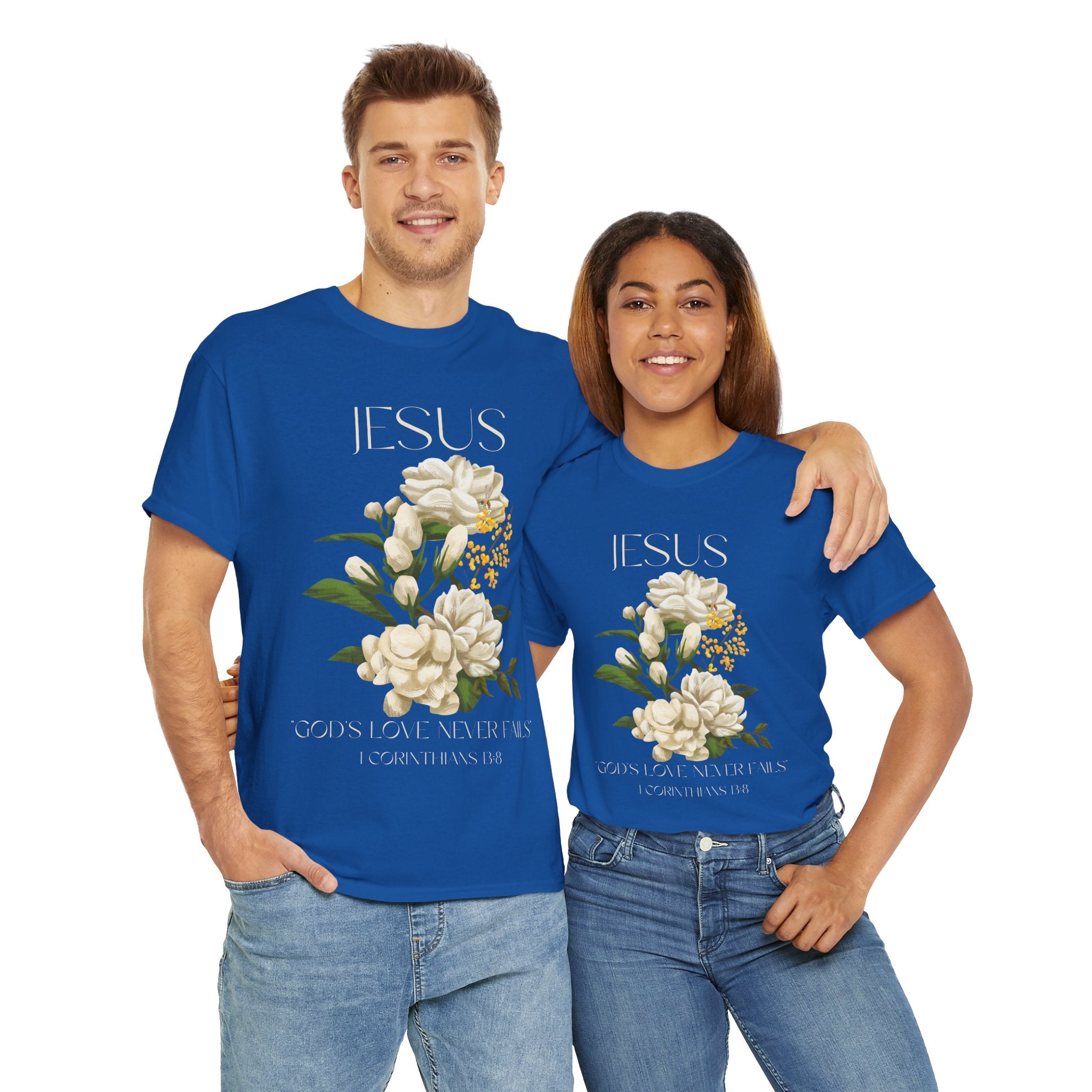 Floral Jesus-God's love never fails- Graphic Tee | Unisex Cotton T-Shirt for Faith & Inspiration, Ideal for Gifts, Casual Wear, Church Events, and Celebrations