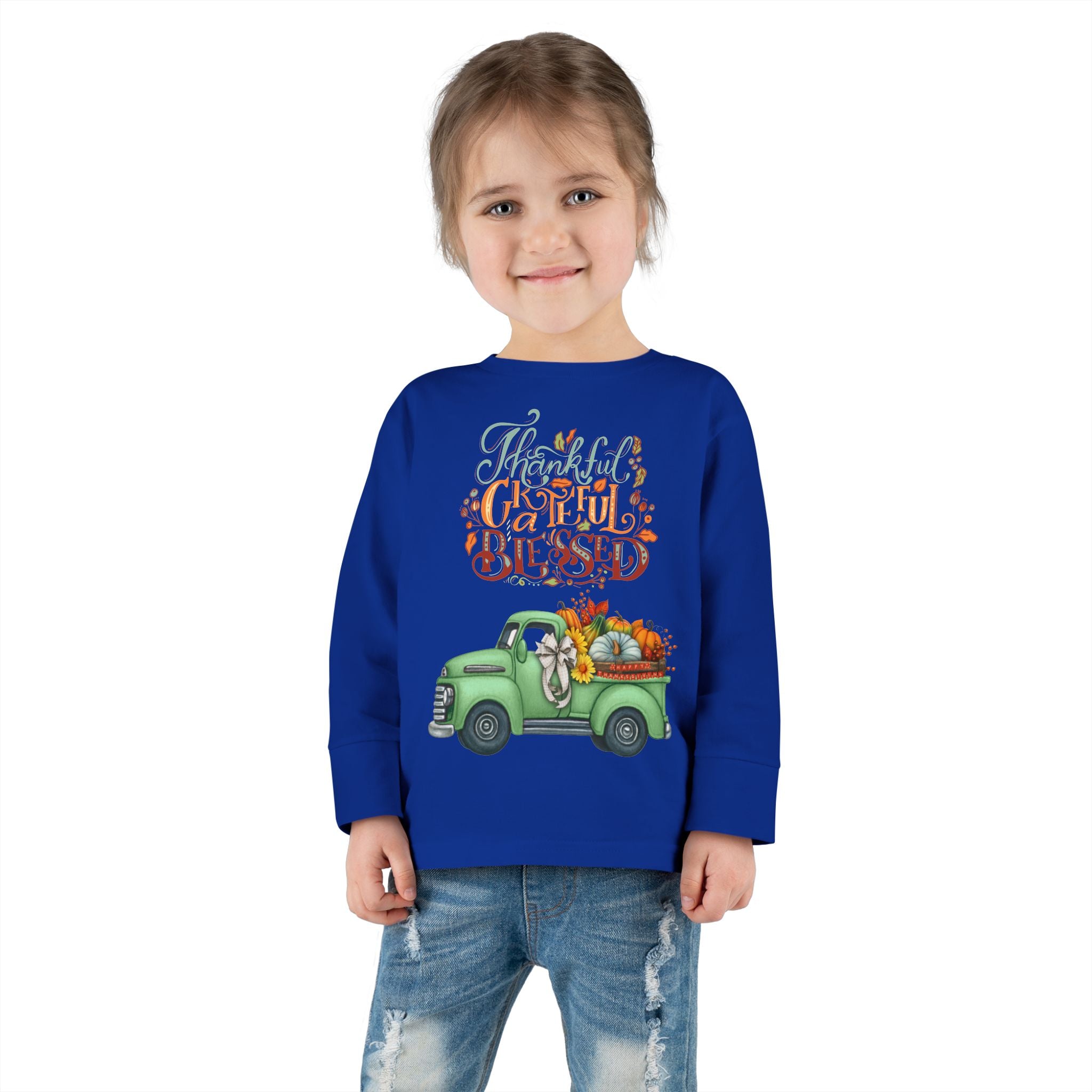 Toddler Long Sleeve Tee - "Grateful & Blessed" Fall Vibes T-Shirt, Kids Autumn Tee, Thanksgiving Outfit, Cute Toddler Gift, Seasonal Shirt