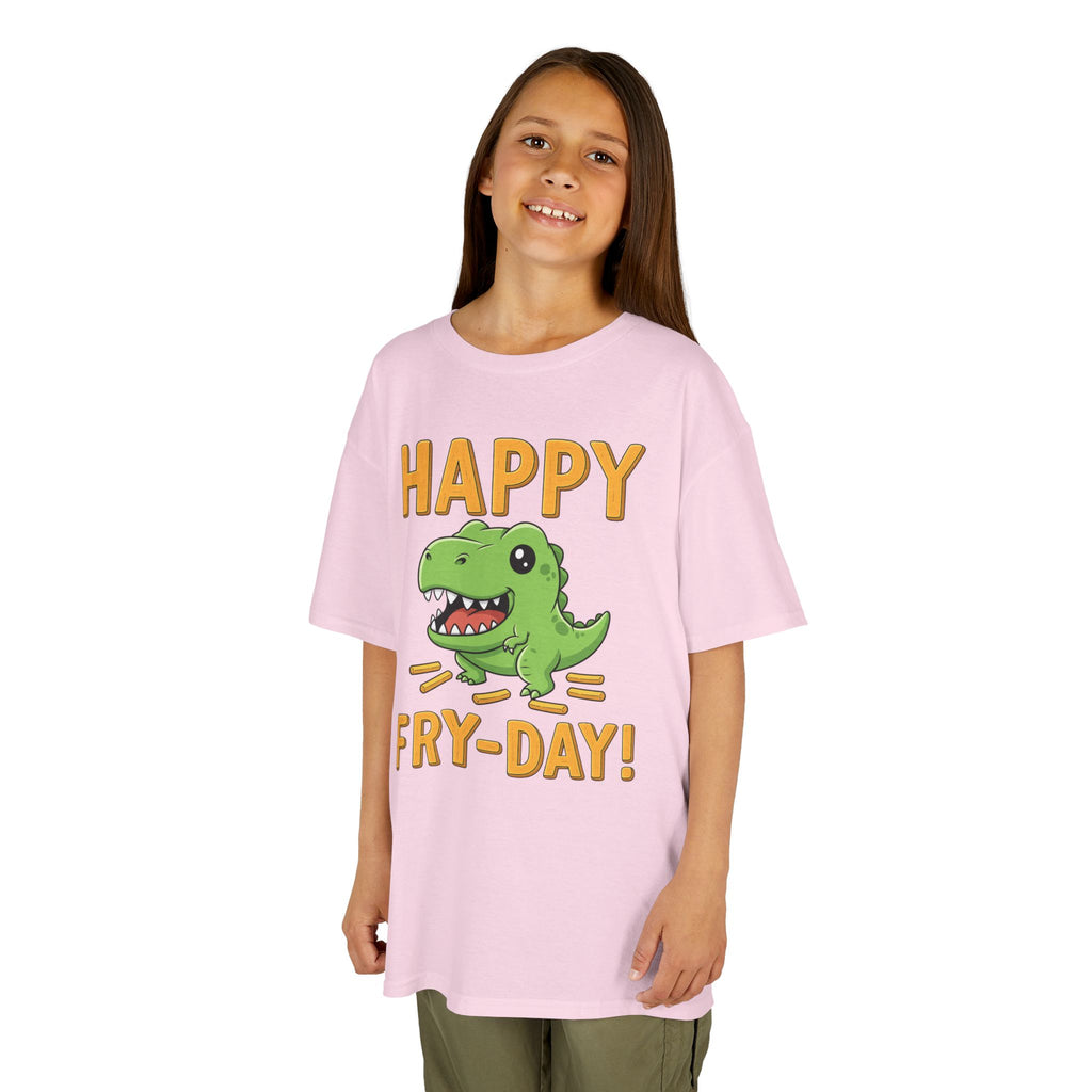 Happy Fry-Day Kids Tee, Fun Dinosaur T-Shirt, Kids Cotton Shirt, Birthday Gift, Everyday Wear, Summer Fun, Playful Tee