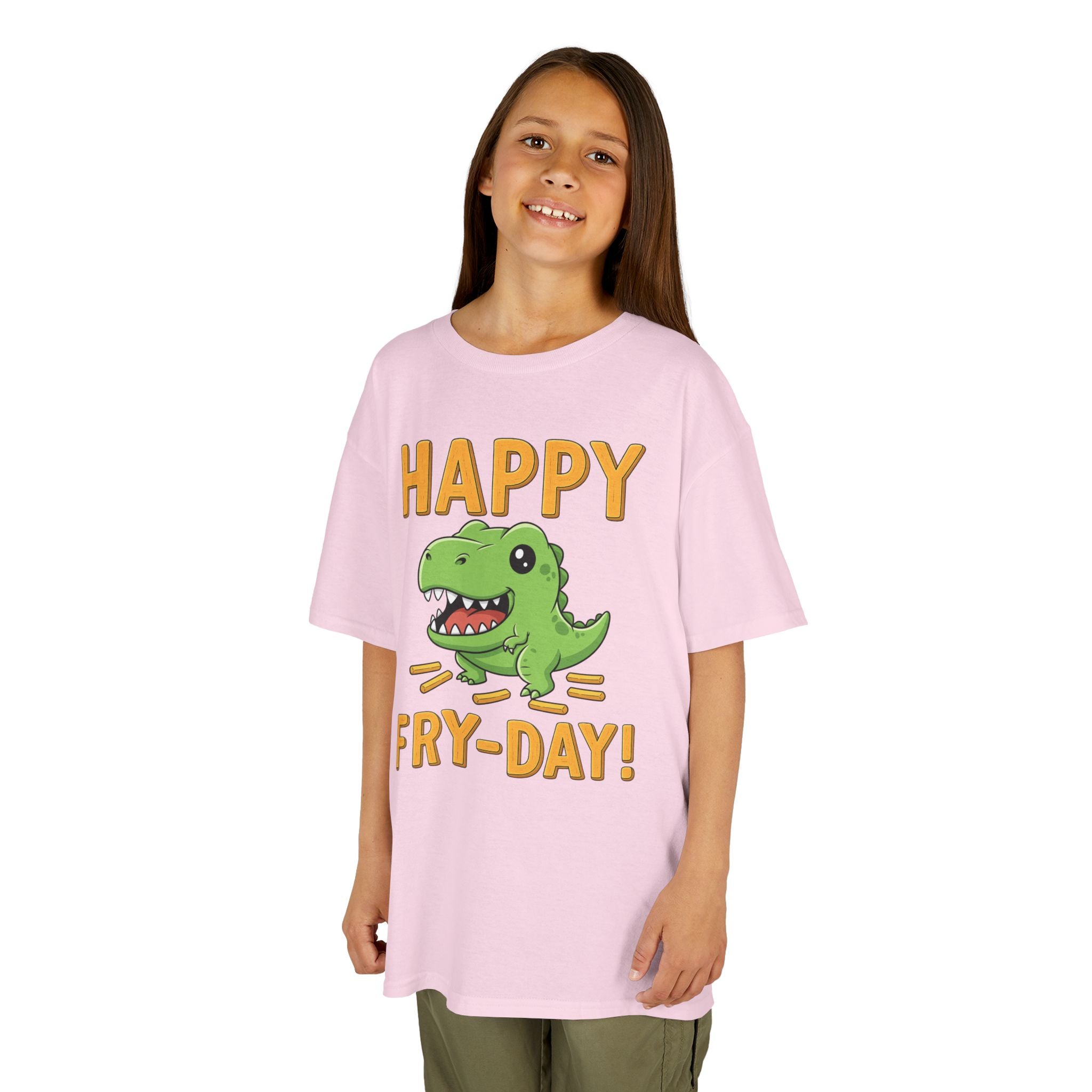 Happy Fry-Day Kids Tee, Fun Dinosaur T-Shirt, Kids Cotton Shirt, Birthday Gift, Everyday Wear, Summer Fun, Playful Tee