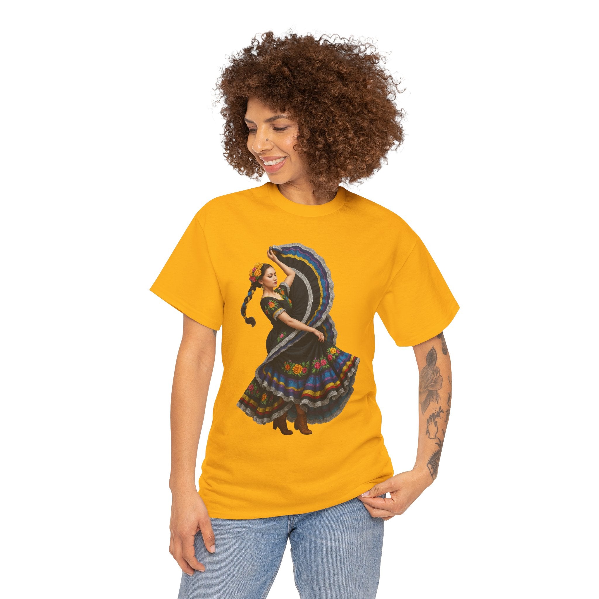 Folklórico Cultural Dance Graphic Tee, Unisex Heavy Cotton T-Shirt, Festival Apparel, Bohemian Style Shirt, Gift for Dancers, Ethnic Art Tee