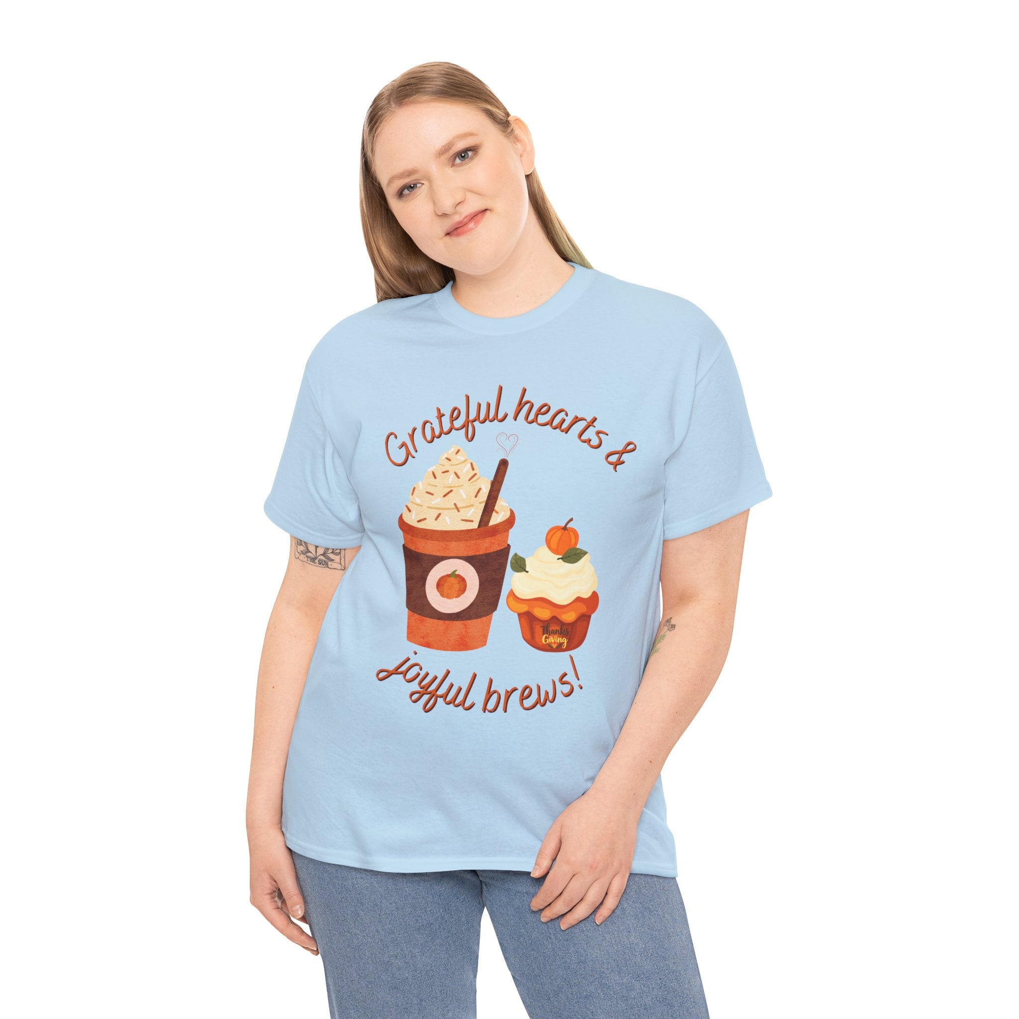 Happy Thanksgiving- Grateful Hearts & Joyful Brews Tee, Unisex Cotton Shirt, Coffee Lovers Gift, Casual Wear, Cute Tee for Celebrations, Fall Fashion