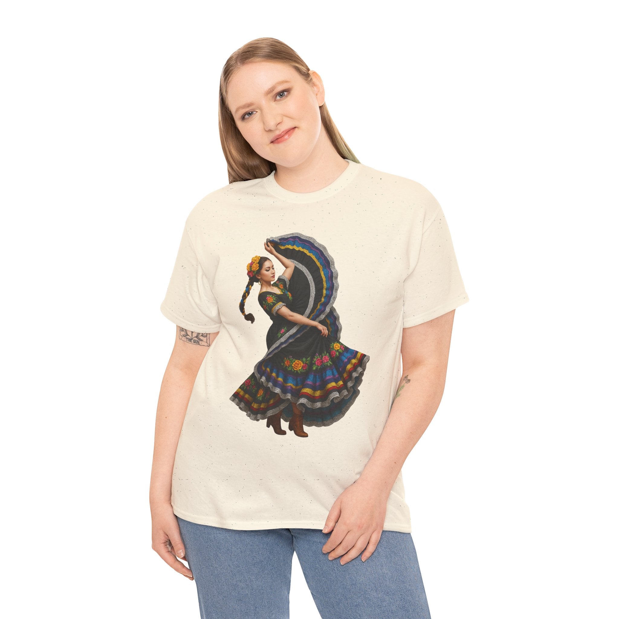 Folklórico Cultural Dance Graphic Tee, Unisex Heavy Cotton T-Shirt, Festival Apparel, Bohemian Style Shirt, Gift for Dancers, Ethnic Art Tee