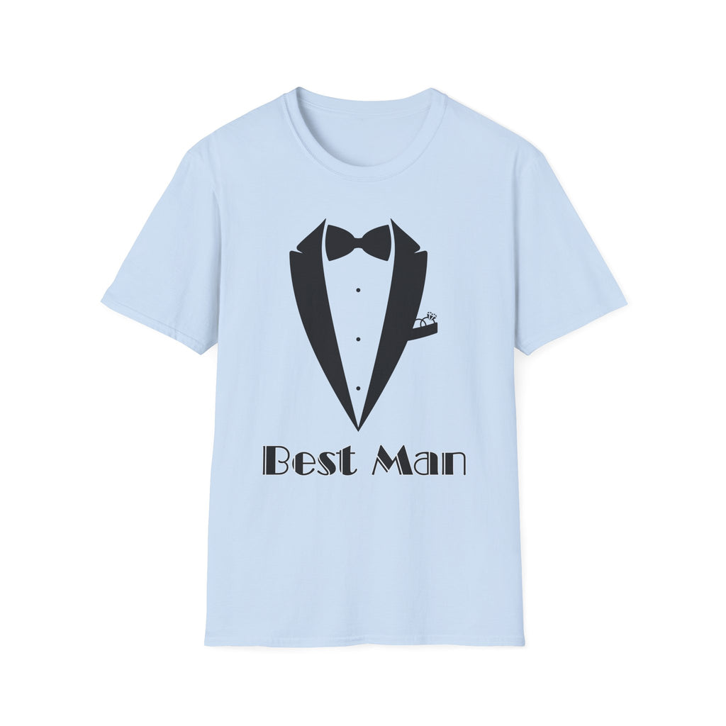 Best Man T-Shirt, Stylish Groom Attire, Wedding Gift for Him, Casual Event Shirt, Unisex Tuxedo Tee, Matching Groomsmen Apparel
