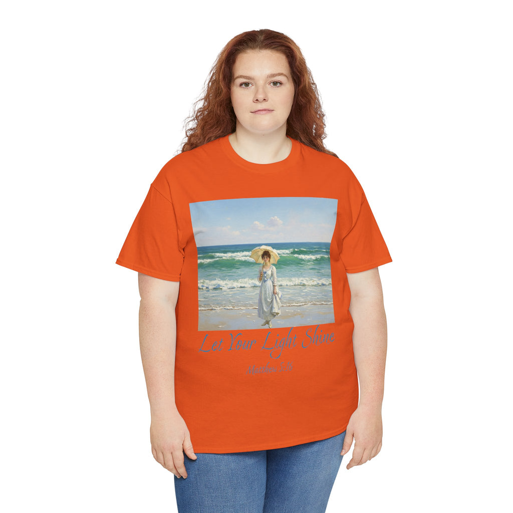 Let Your Light Shine- A Figure with a Parasol-Monet Style- Unisex Cotton Tee, Beach Vibes Shirt, Inspirational Summer Tee, Casual Gift for Her, Perfect for Days at the Shore