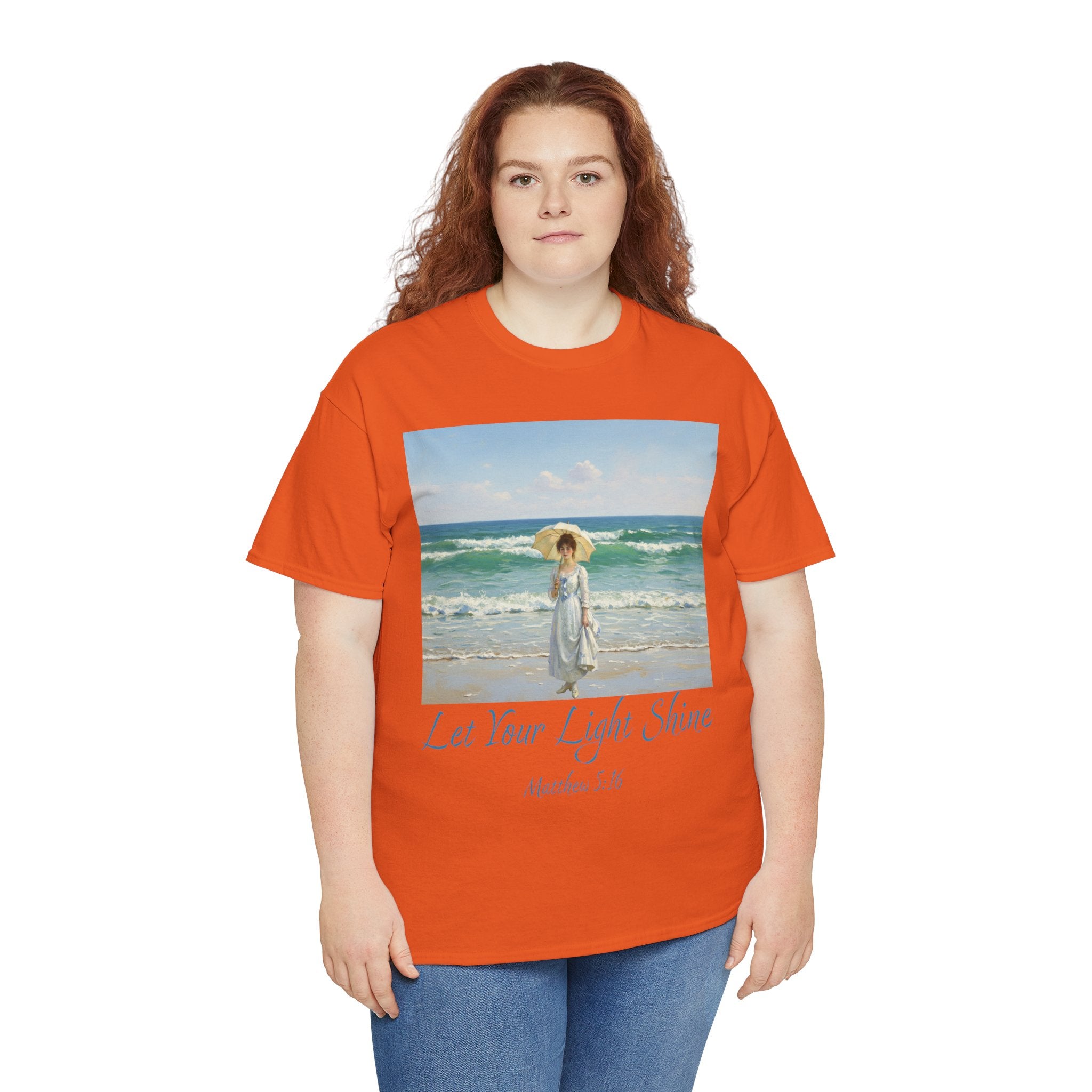 Let Your Light Shine- A Figure with a Parasol-Monet Style- Unisex Cotton Tee, Beach Vibes Shirt, Inspirational Summer Tee, Casual Gift for Her, Perfect for Days at the Shore