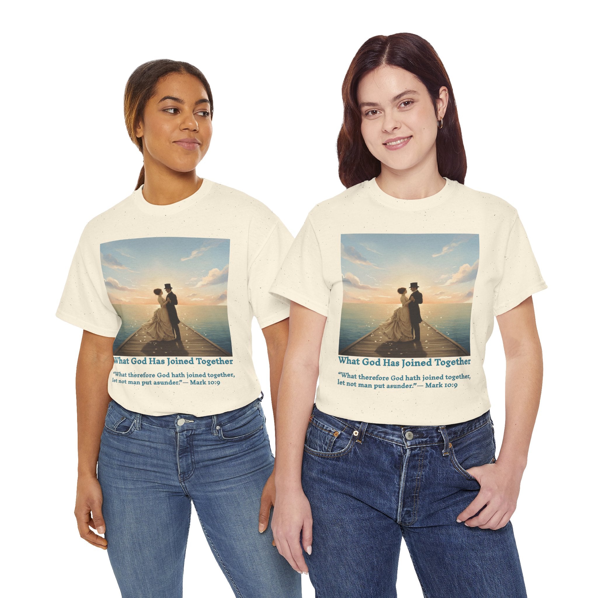 Romantic couple on a pier at sunset — inspired by Jack Vettriano-Wedding Quote T-Shirt, Unisex Heavy Cotton Tee, Casual Wear, Gift for Newlyweds, Bride & Groom Apparel, Anniversary Gift
