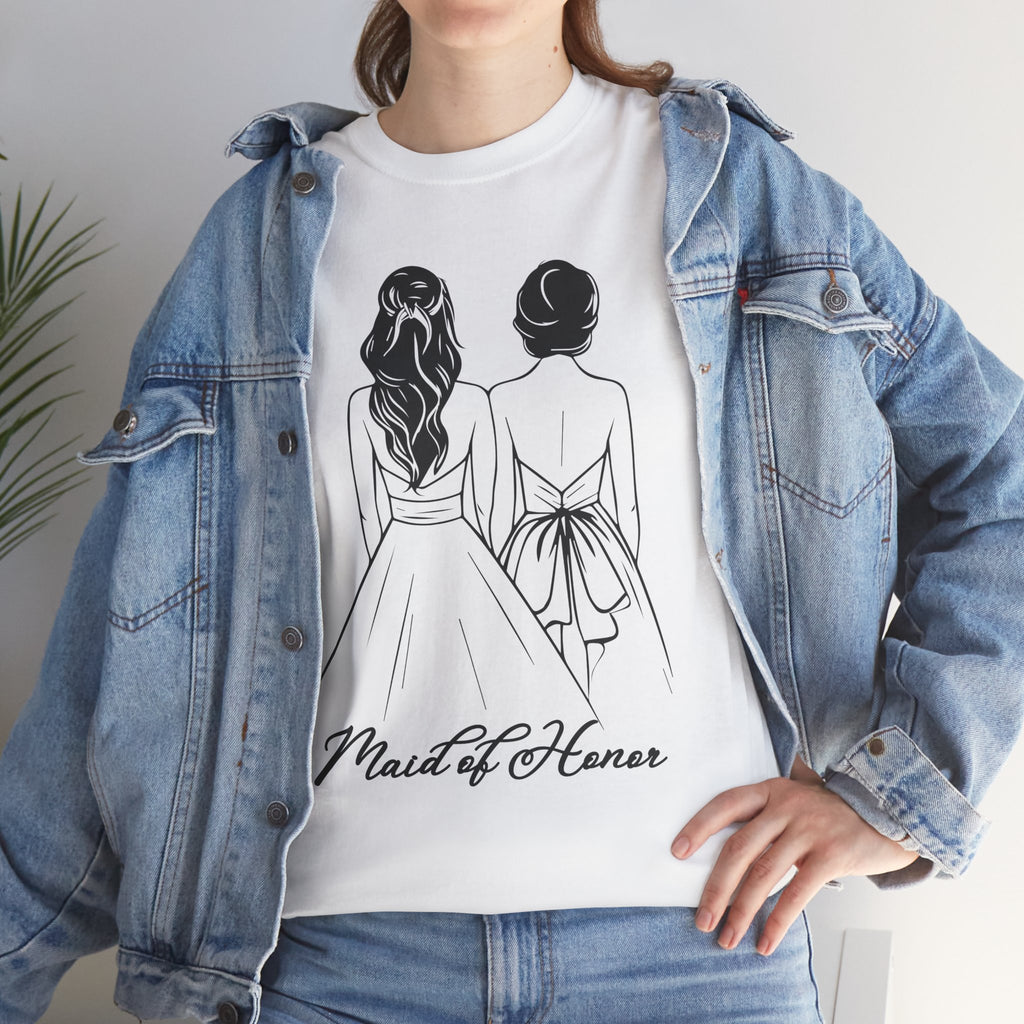 Maid of Honor Tee, Unisex Heavy Cotton T-Shirt, Wedding Gift, Bridal Party Attire, Customizable Bridal Wear, Fun Bachelorette Shirt